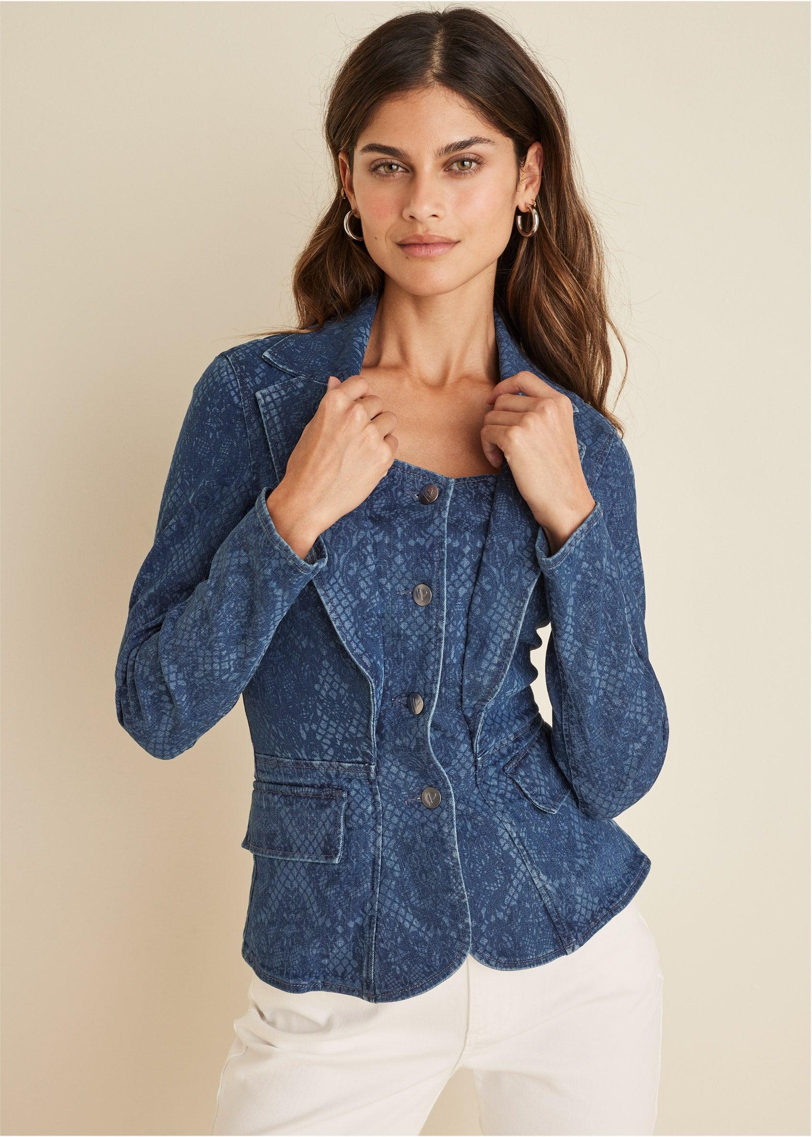 Lace Print Denim Blazer - Medium Wash Product Image