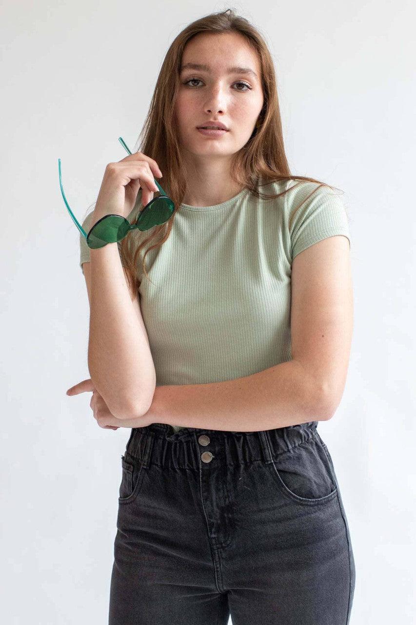 Sage Tie Back Ribbed Tee Product Image