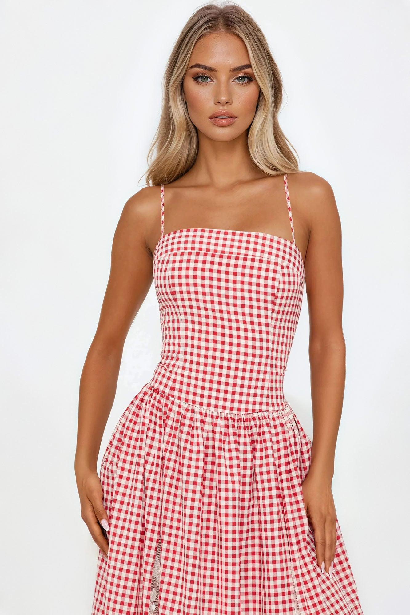Dolly Gingham Maxi Dress - Red/combo Female Product Image