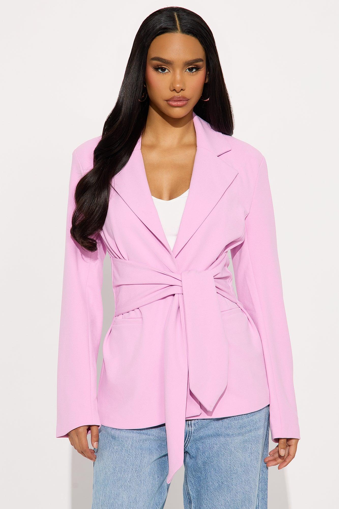 Classic Times Tie Waist Blazer - Pink Female Product Image