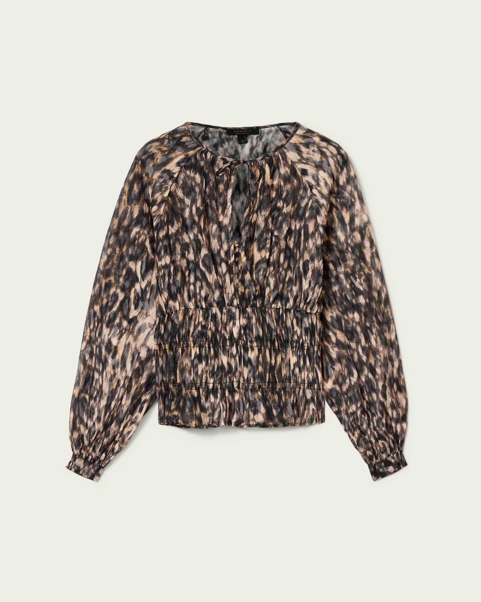 Cern Animal Print Shirred Top PROWL GOLDEN BROWN | ALLSAINTS US Product Image
