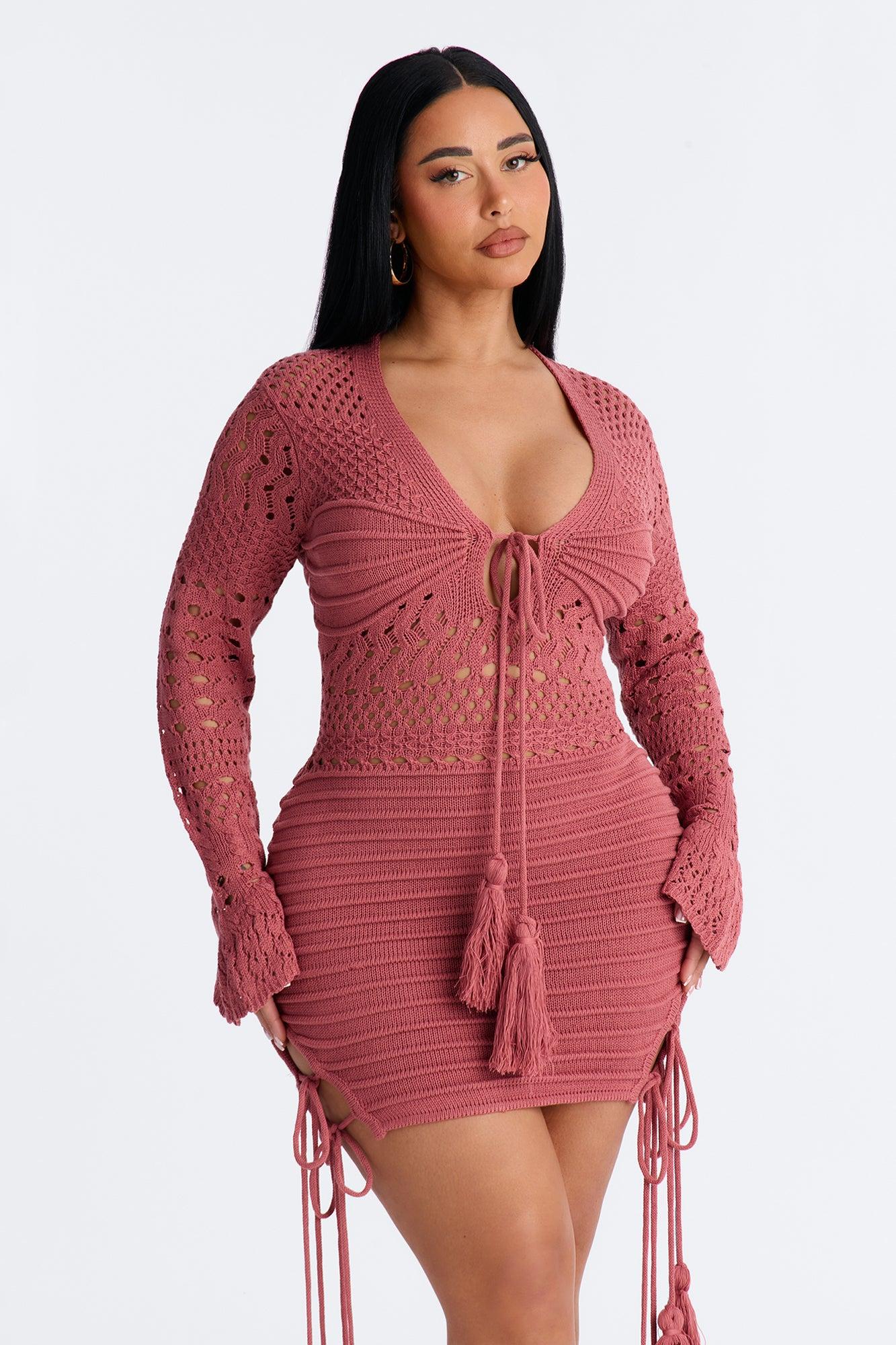 Bailey Tassel Crochet Mini Dress - Mauve Female Product Image