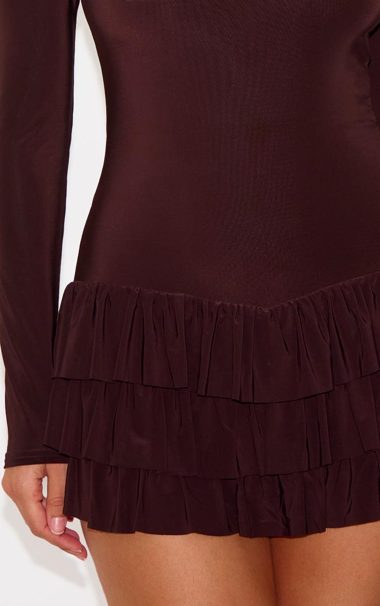 Chocolate Double Layer Slinky Long Sleeve Rara Skort Romper Product Image