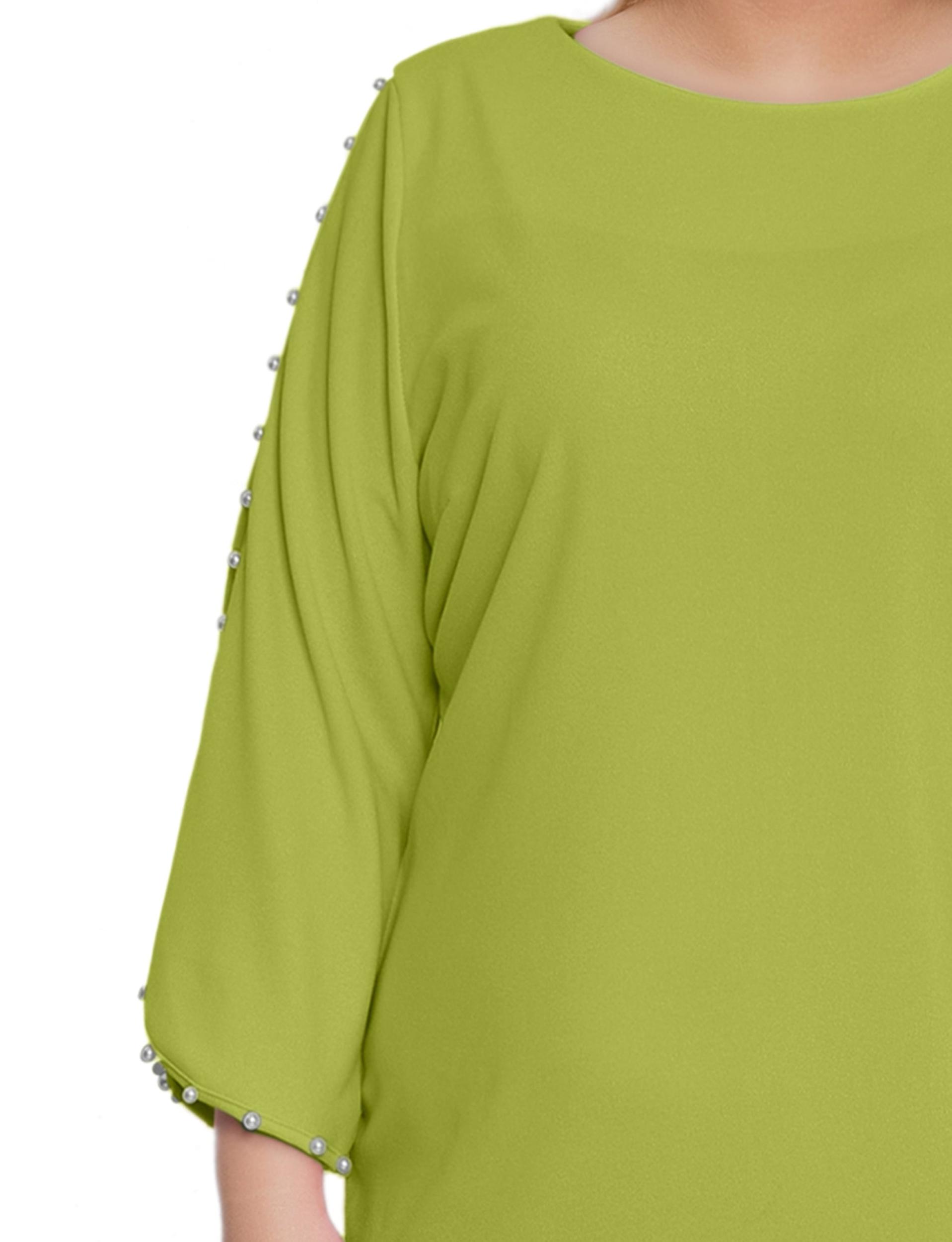 Green 3/4 Pearl-Detail Petal Sleeve Dress - Plus Product Image