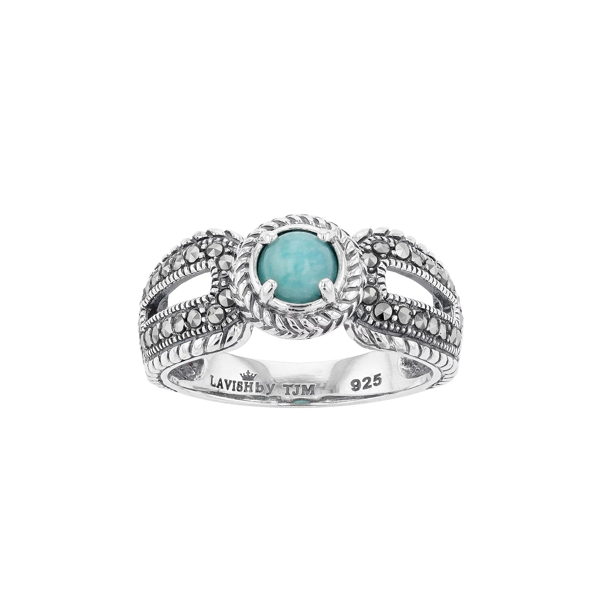 Lavish by TJM Sterling Silver Amazonite & Marcasite Ring, Women's, Size: 8 Product Image