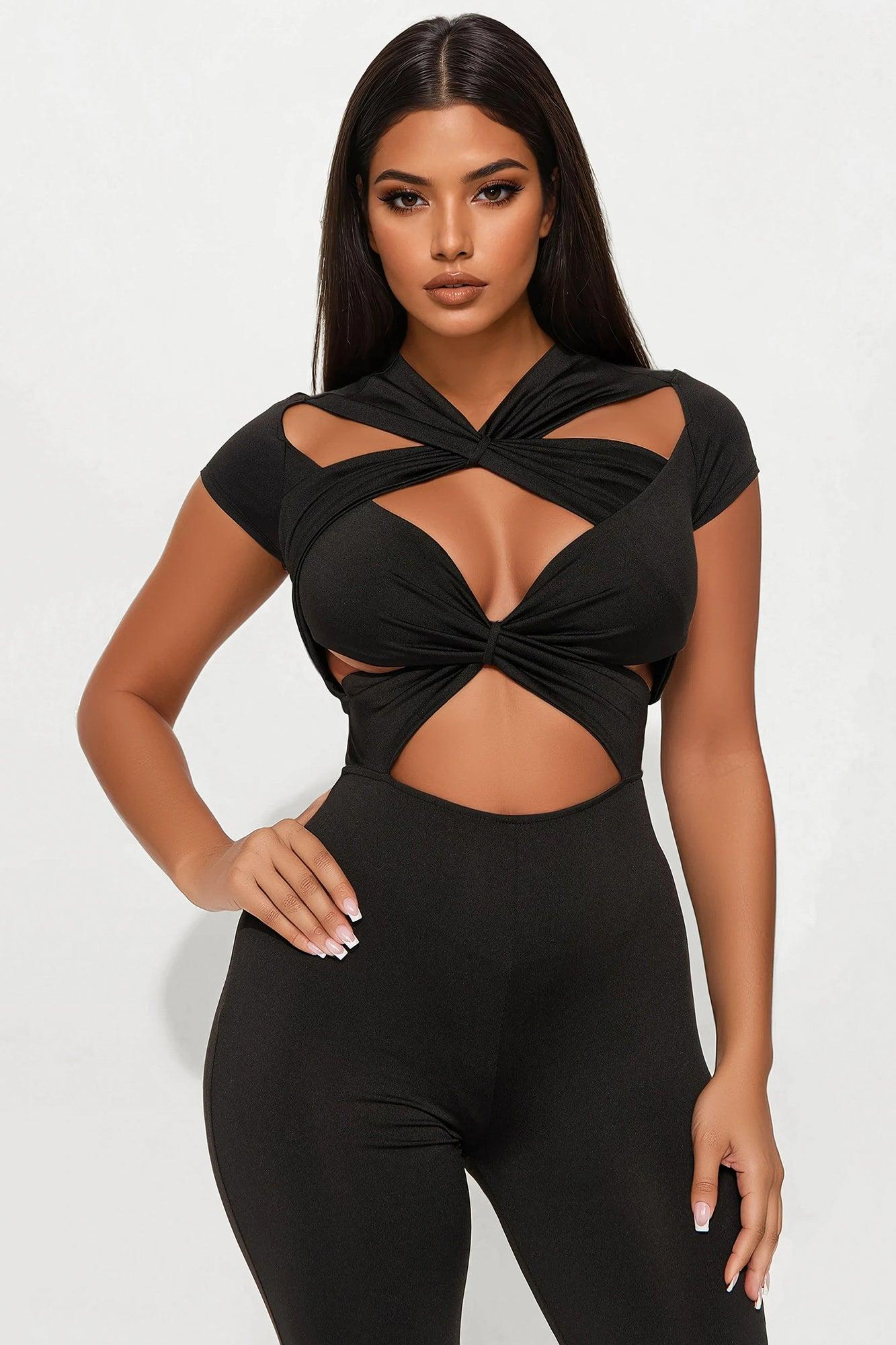 Gabriella Short Sleeve Cut Out Jumpsuit - Black Product Image
