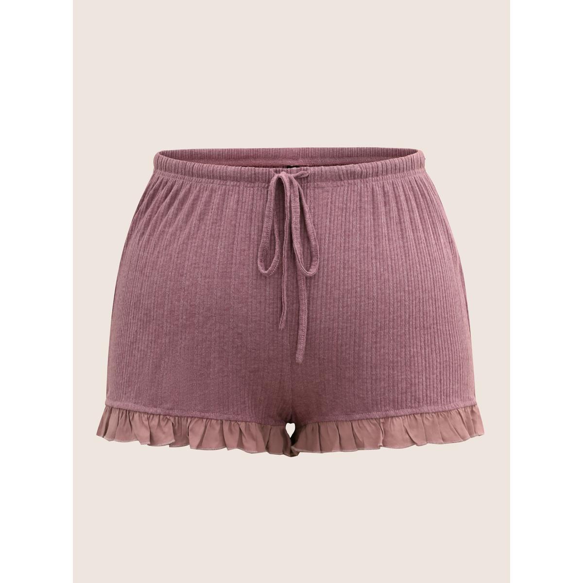 Plus Size Texture Patchwork Ruffles Drawstring Loungewear Set Women DustyPink Texture Sleeveless Non Leisure Loungewear Sets BloomChic 22-24/3X Product Image