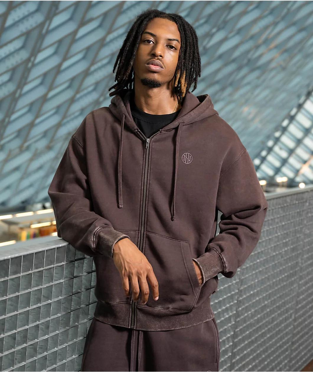 Ninth Hall Fundamentals Brown Boxy Zip Hoodie Product Image