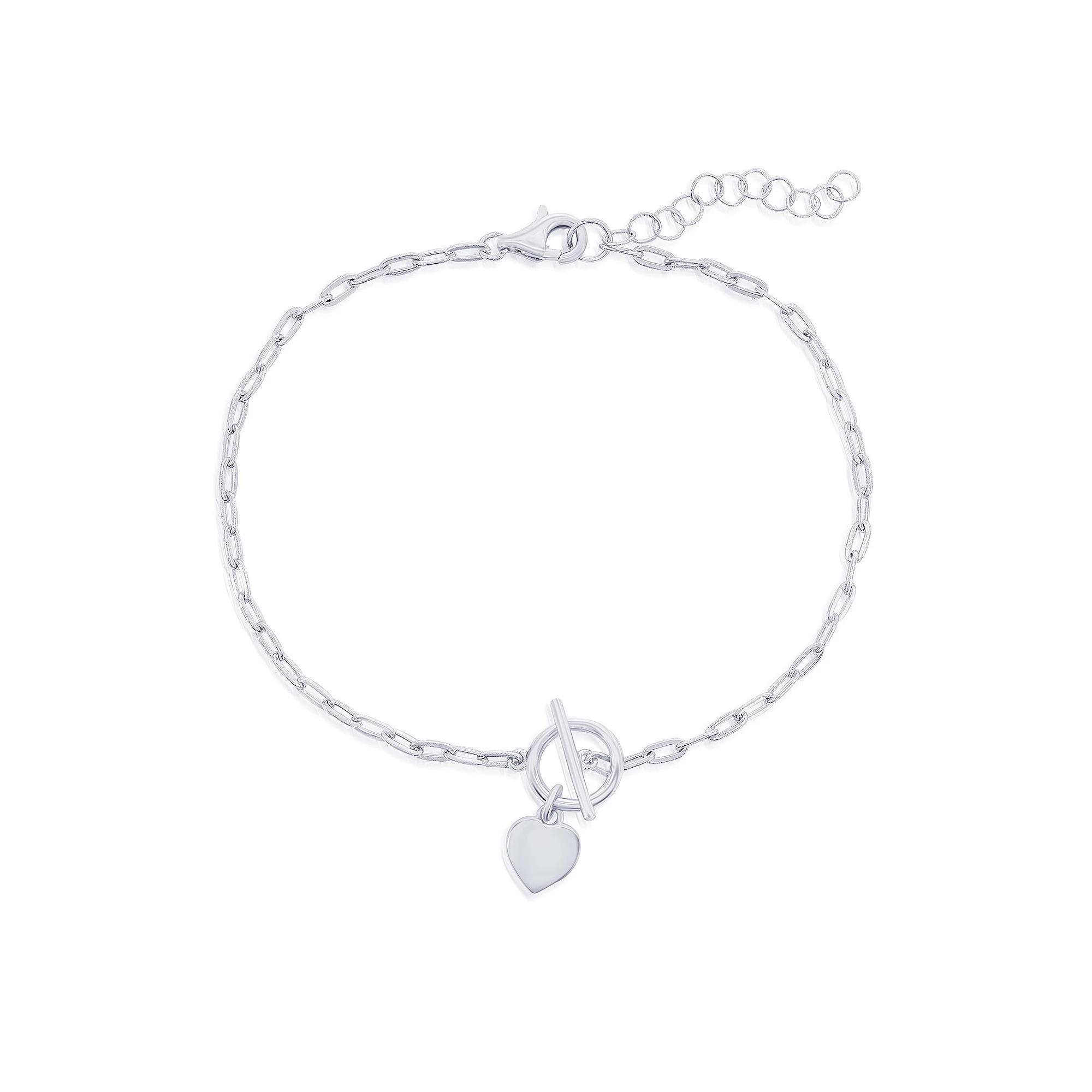 Argento Bella Heart Charm Paper Clip Chain Toggle Bracelet, Women's, Size: 6.5-7.5"AD, Sterling Silver Product Image