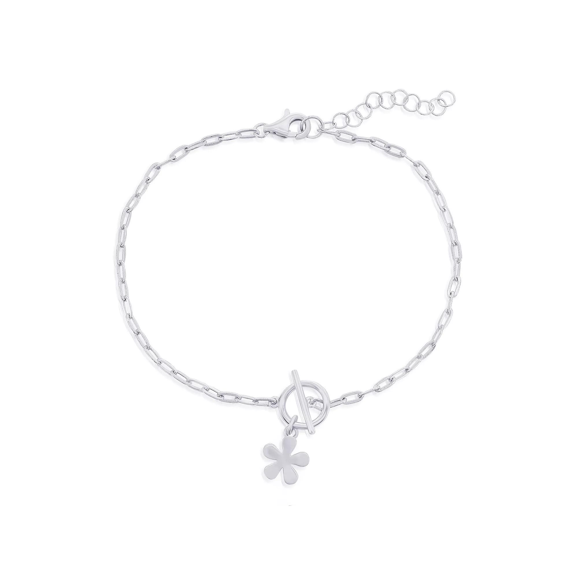 Argento Bella Flower Charm Paper Clip Toggle Bracelet, Women's, Size: 6.5-7.5"AD, Sterling Silver Product Image
