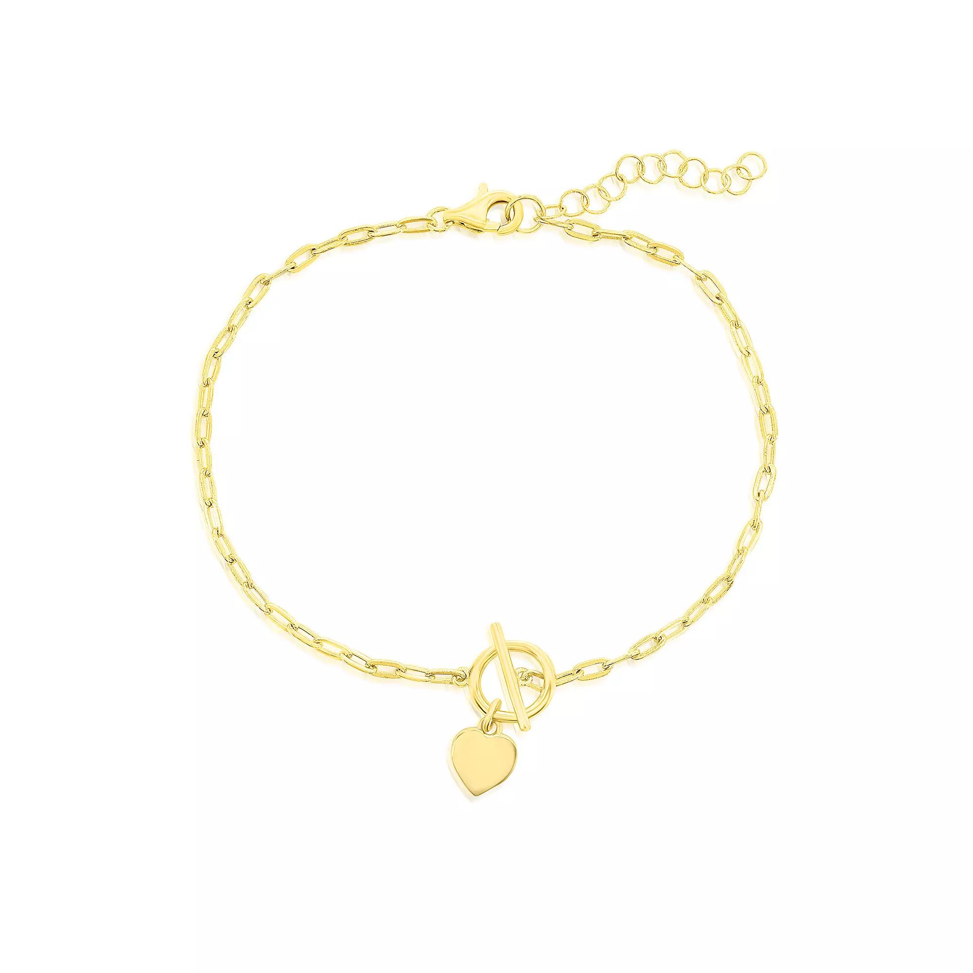 Argento Bella Heart Charm Paper Clip Chain Toggle Bracelet, Women's, Size: 6.5-7.5"AD, Gold Tone Product Image