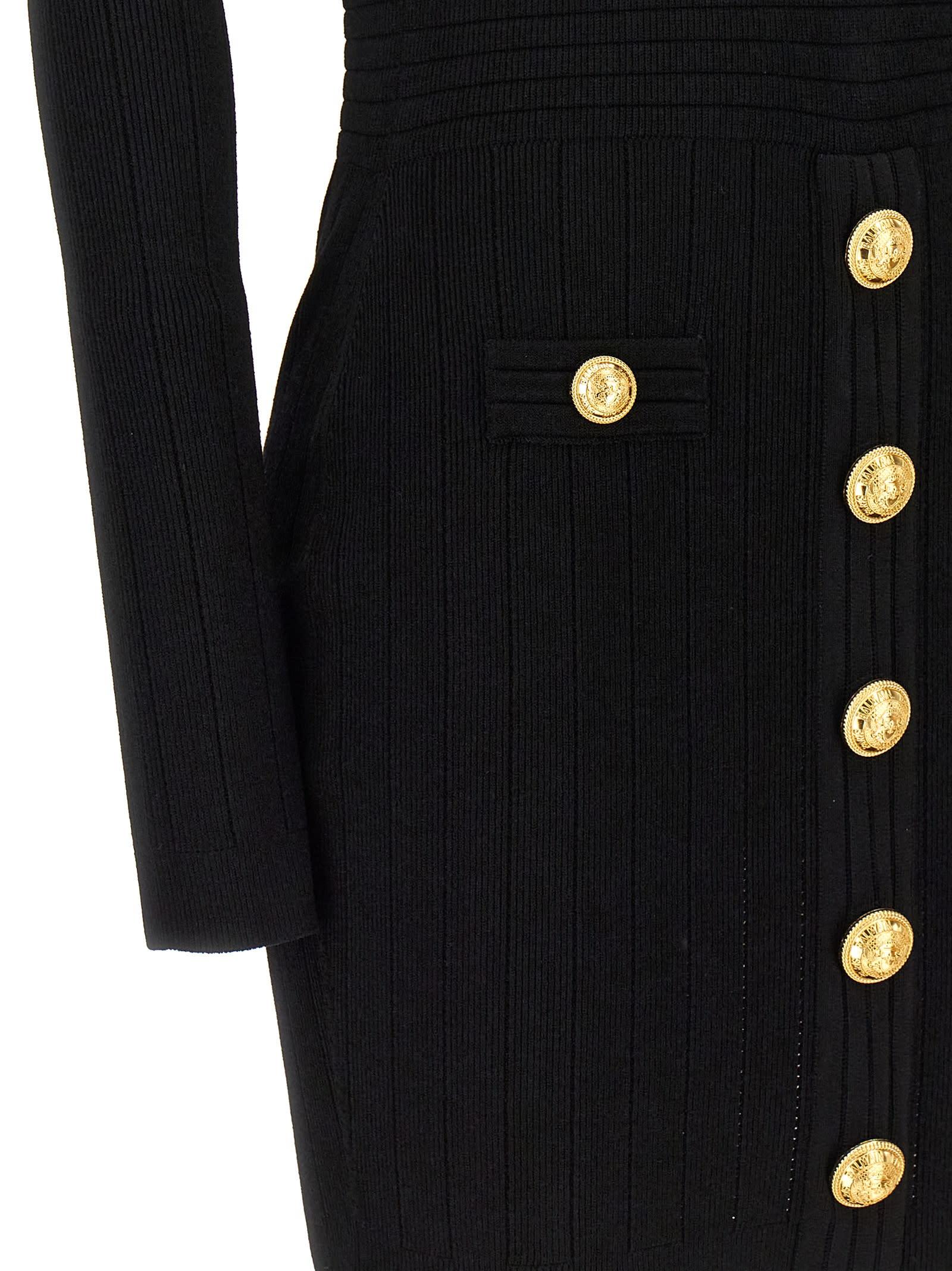BALMAIN Mini Black Dress With Golden Buttons In Stretch Viscose Woman In Opa Noir Product Image