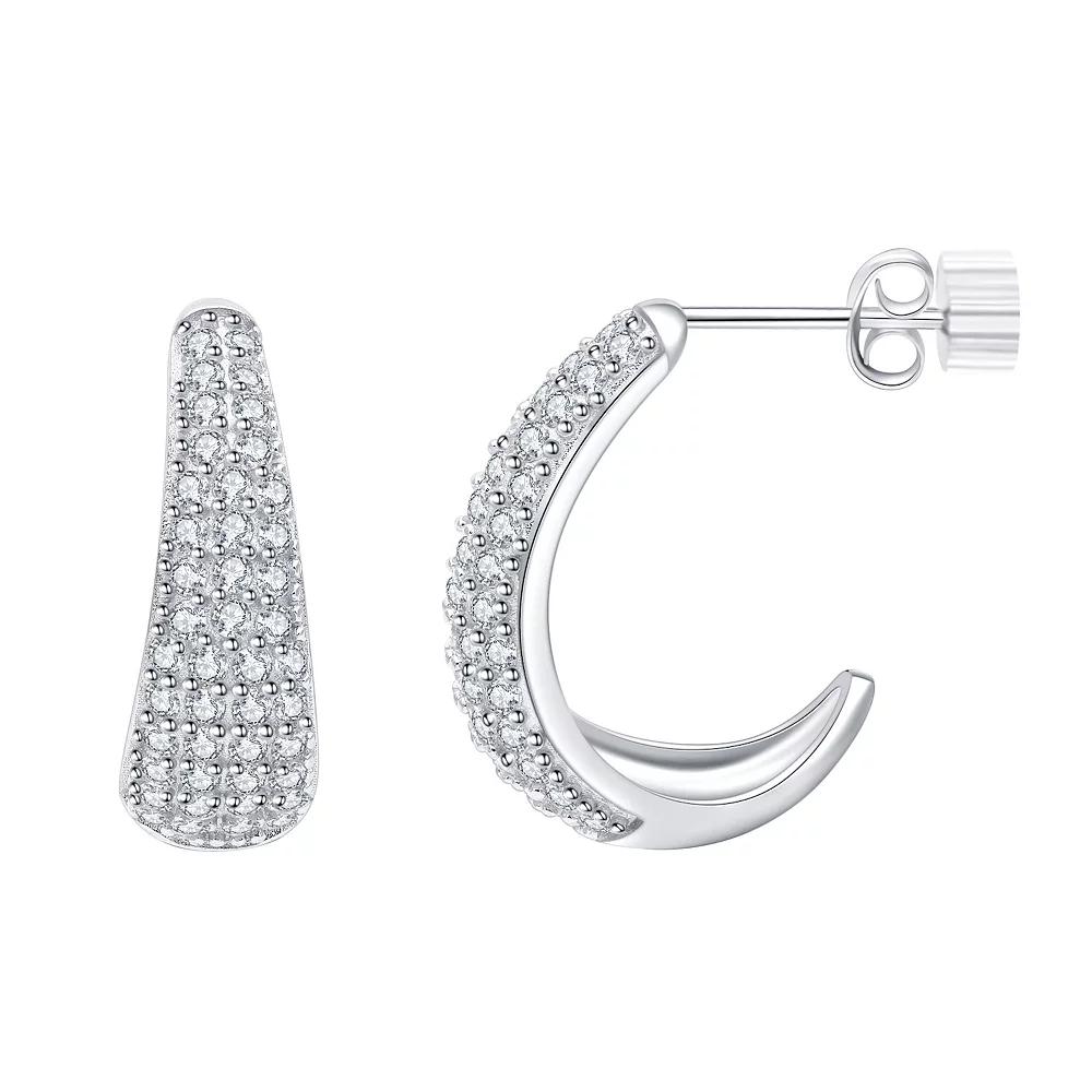 Eco Silver Luxe Sterling Silver Pave Cubic Zirconia Post Hoop Earrings, Women's Product Image