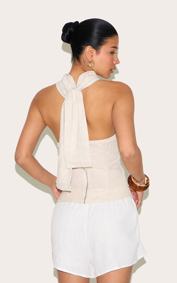 Beige Halterneck Lightweight Woven Top Product Image