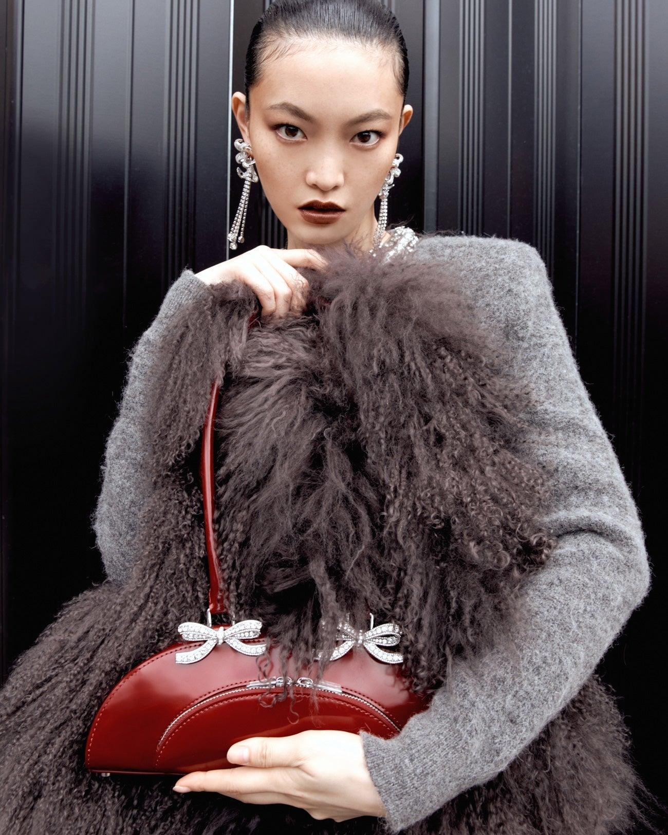 Burgundy Leather Curved Shoulder Bag Product Image