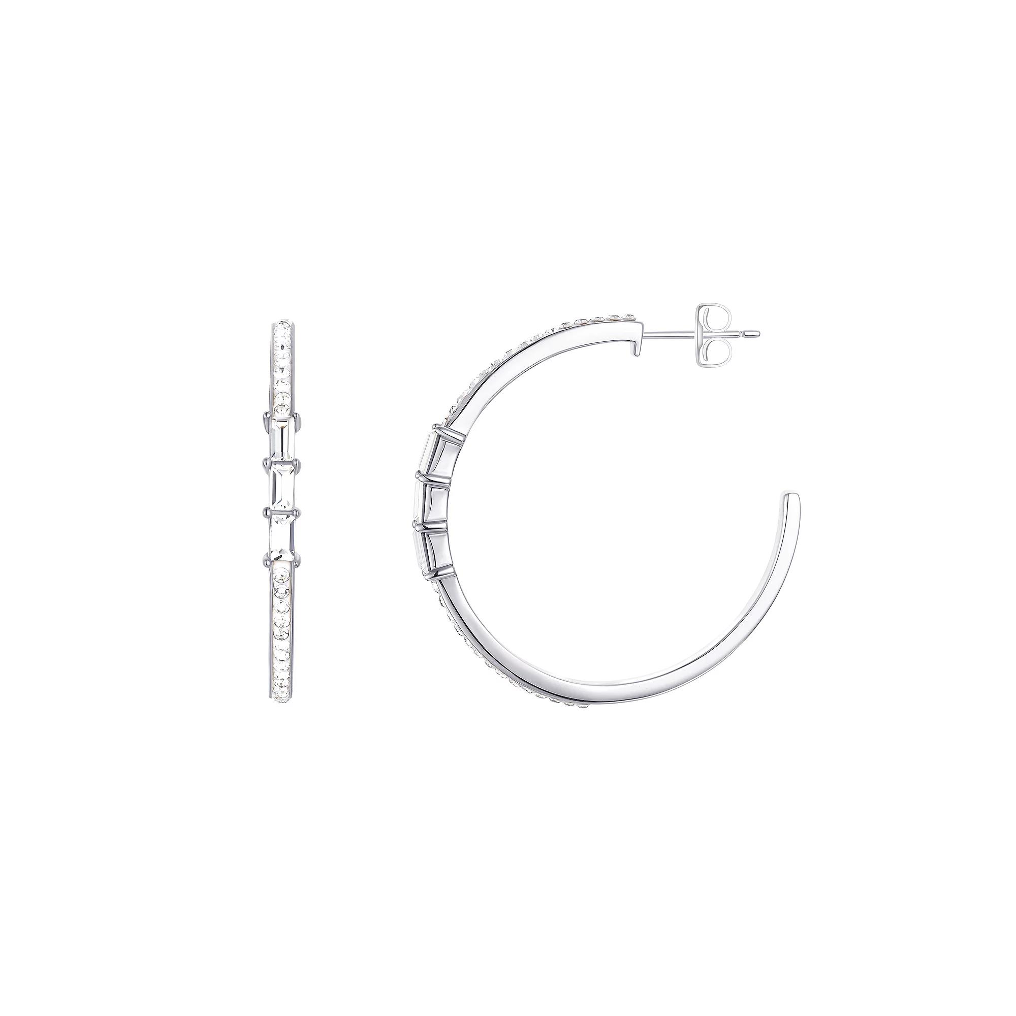 Chrystina Crystal Baguette Hoop Earrings, Women's, Silver Tone Product Image