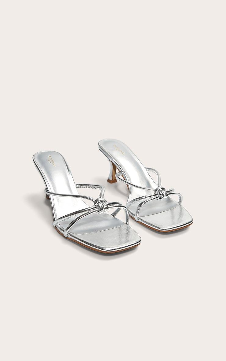 Silver Wide Fit Pu Square Toe Knotted Heel Mules Product Image