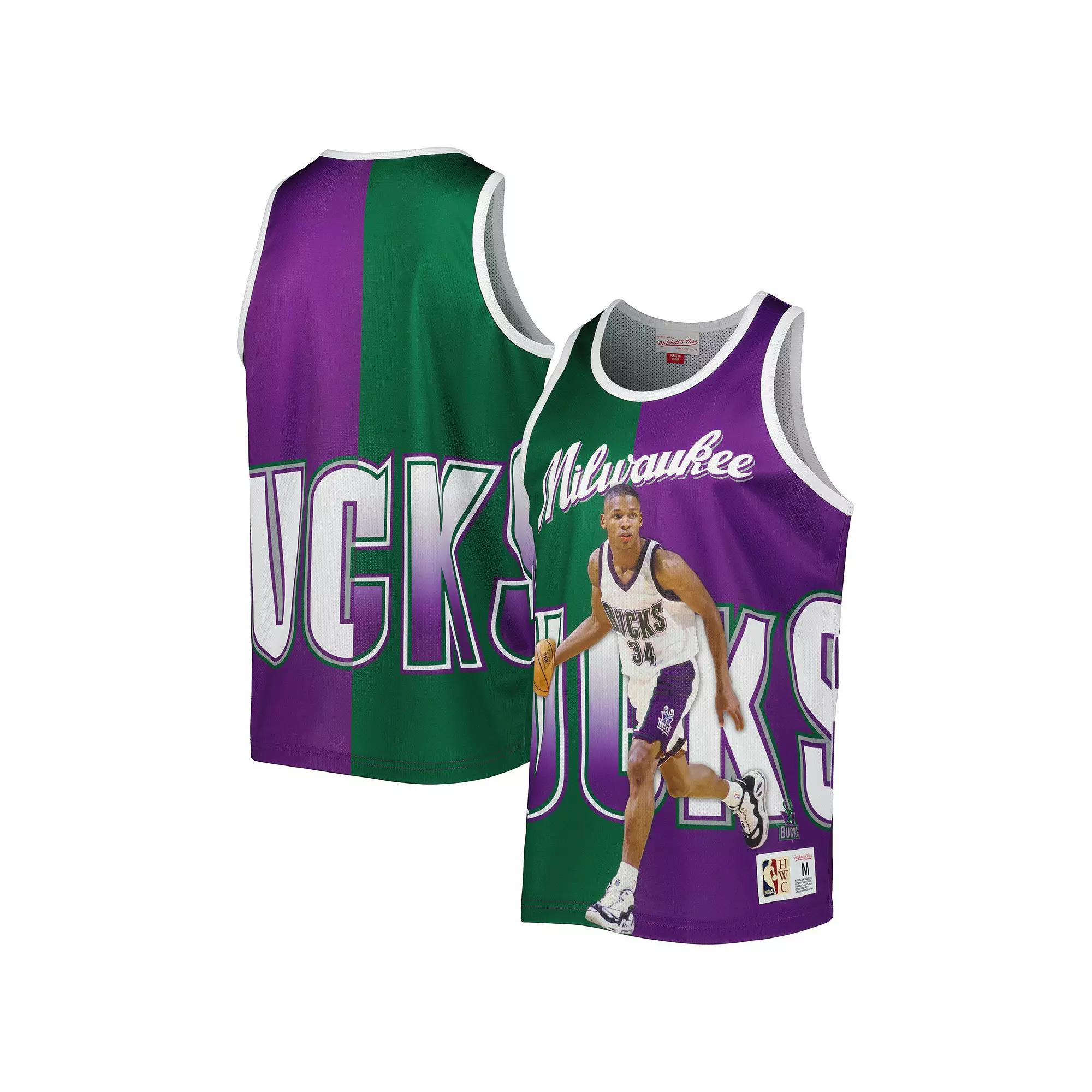 Men's Mitchell & Ness Ray Allen Hunter Green/Purple Milwaukee Bucks Sublimated Player Tank Top, Size: Medium, Team Product Image