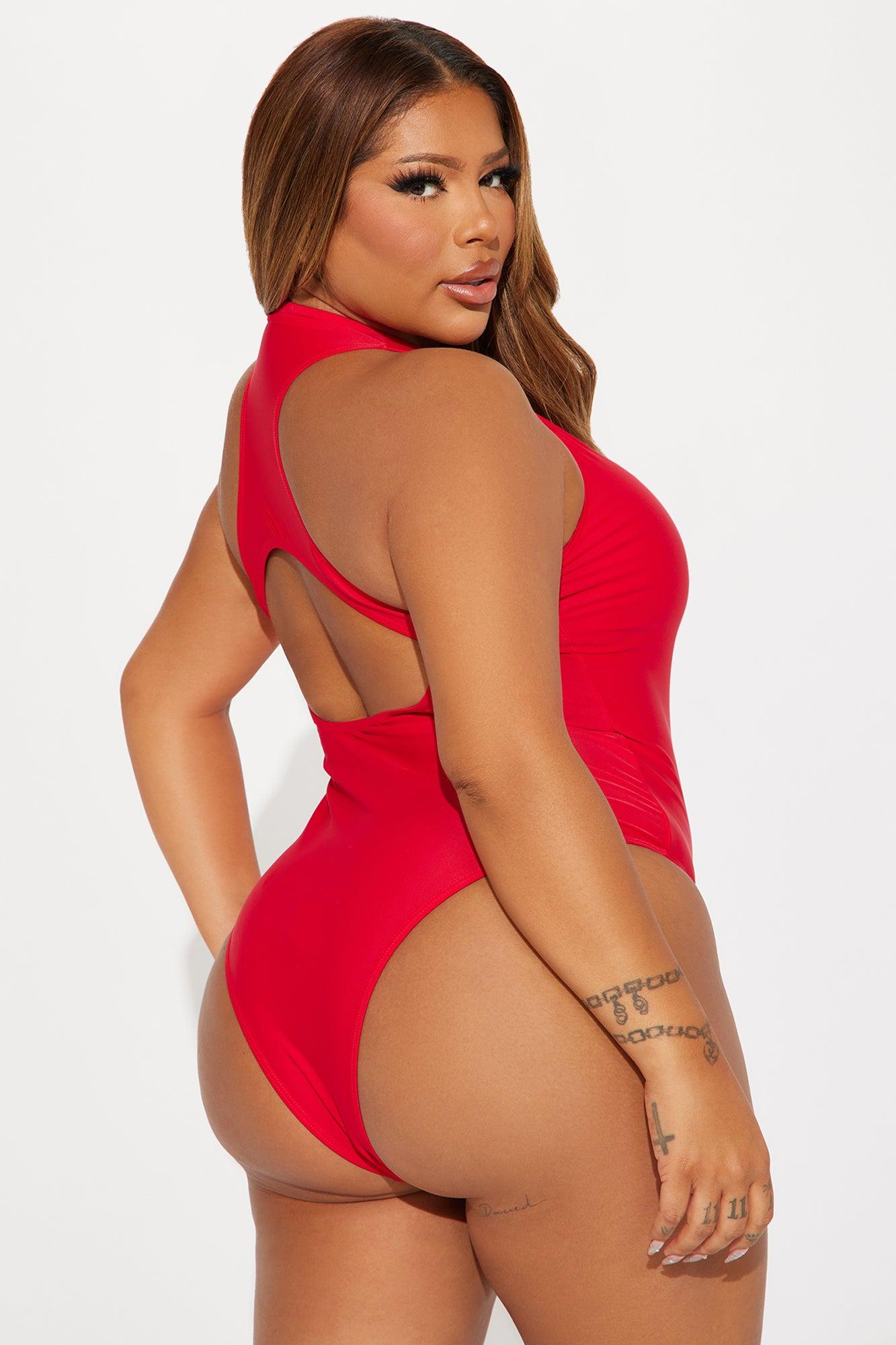 Evelyn Zip Up 1 Piece Swimsuit - Red Product Image