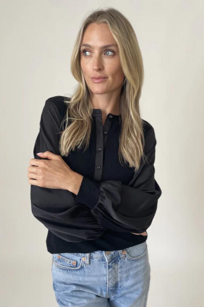 Ribbed Satin Sleeve Top Product Image