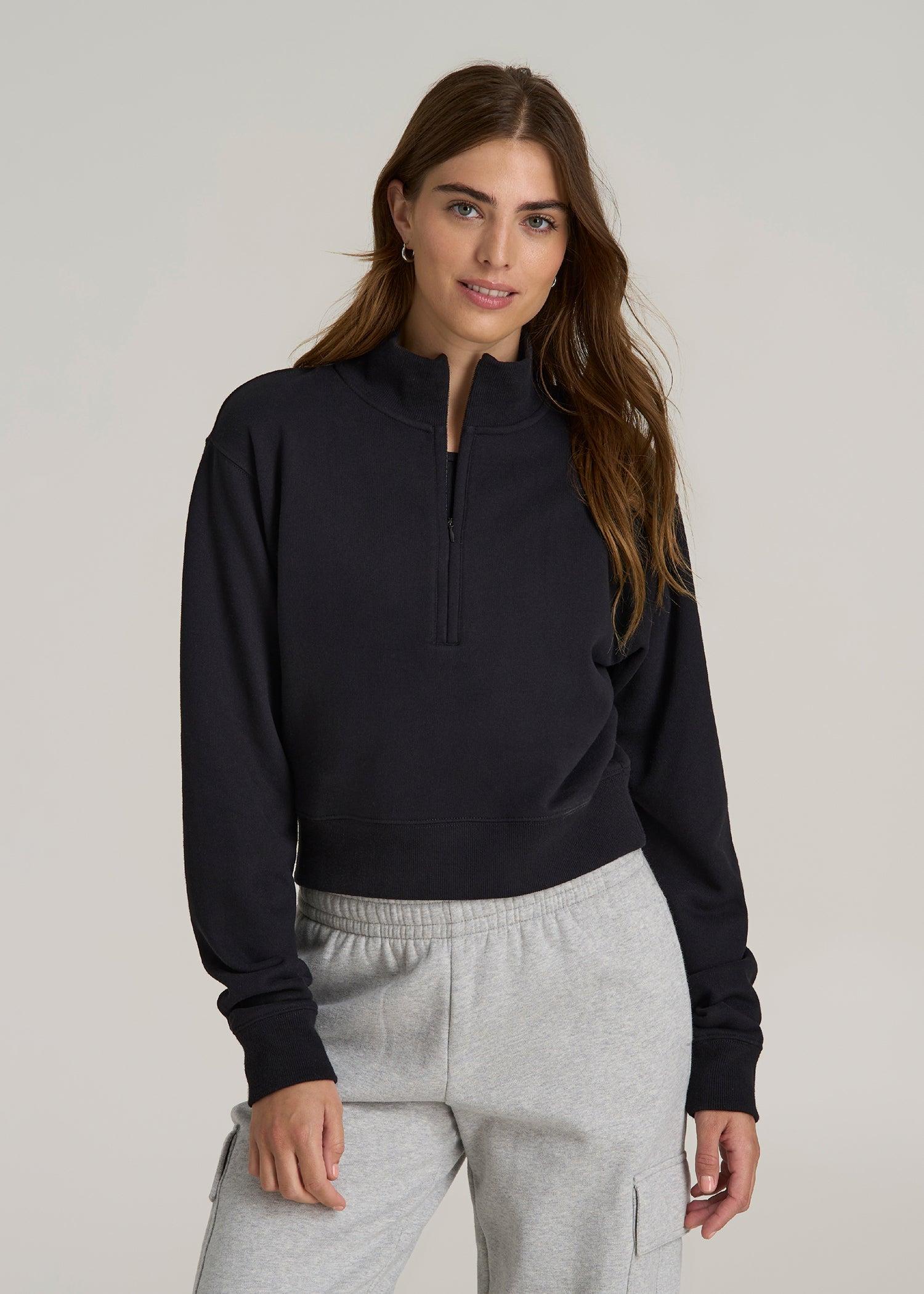 Wearever 2.0 Fleece Half-Zip Cropped Sweatshirt for Tall Women in Black Female Product Image
