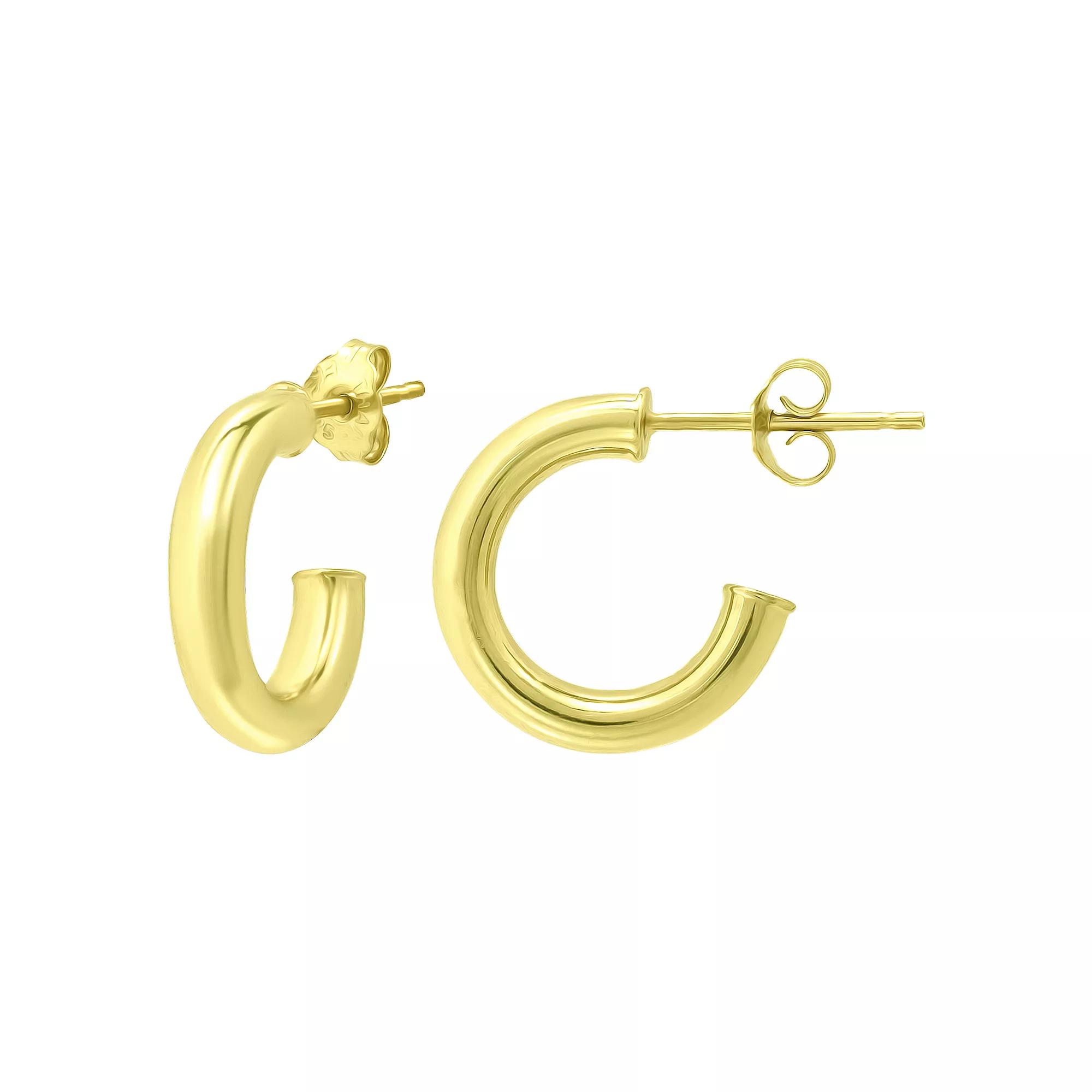 Aleure Precioso Sterling Silver Tube Hoop Earrings, Women's, Size: 15 mm, Gold Tone Product Image