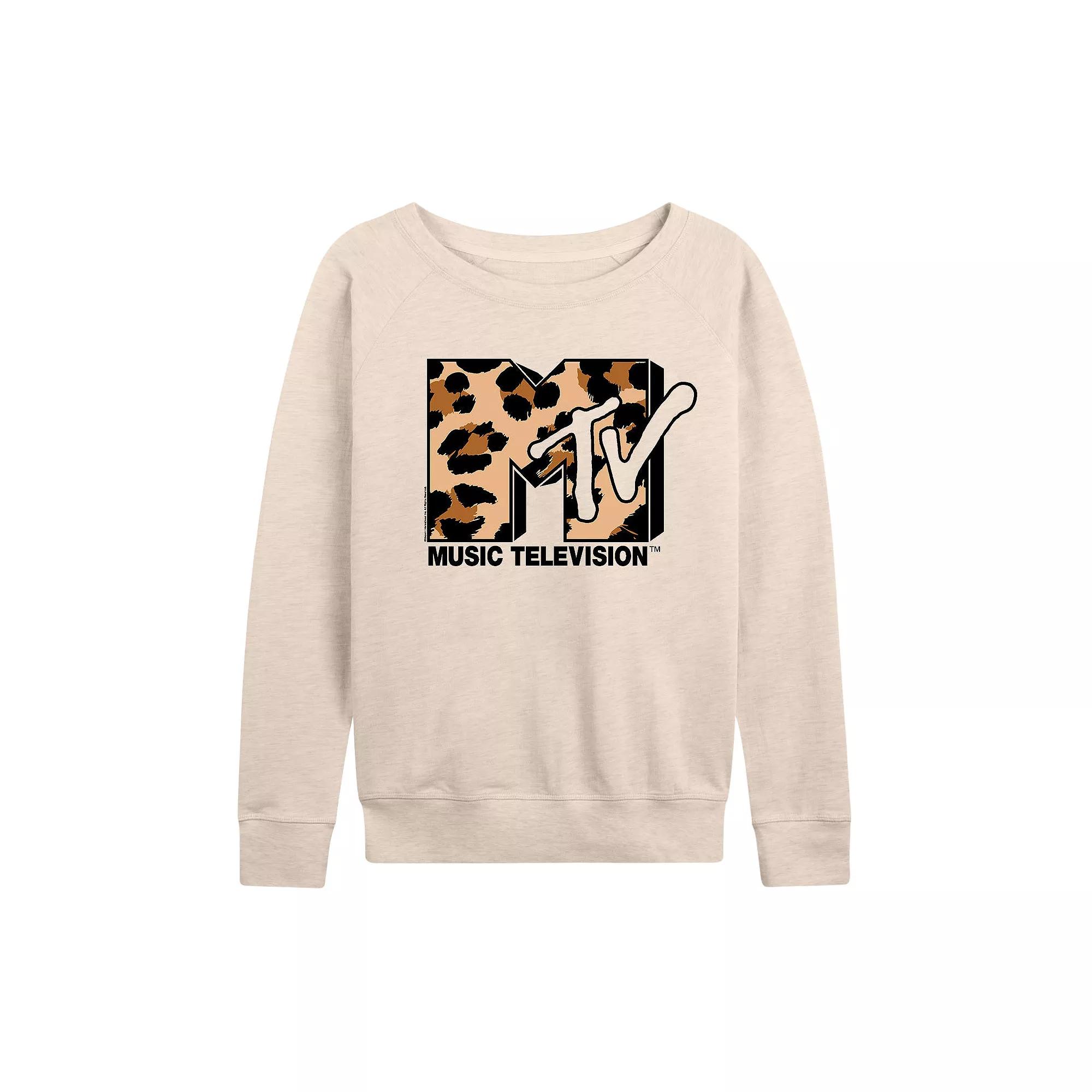 Women's MTV Leopard Art French Terry Long Sleeve Tee,  Product Image