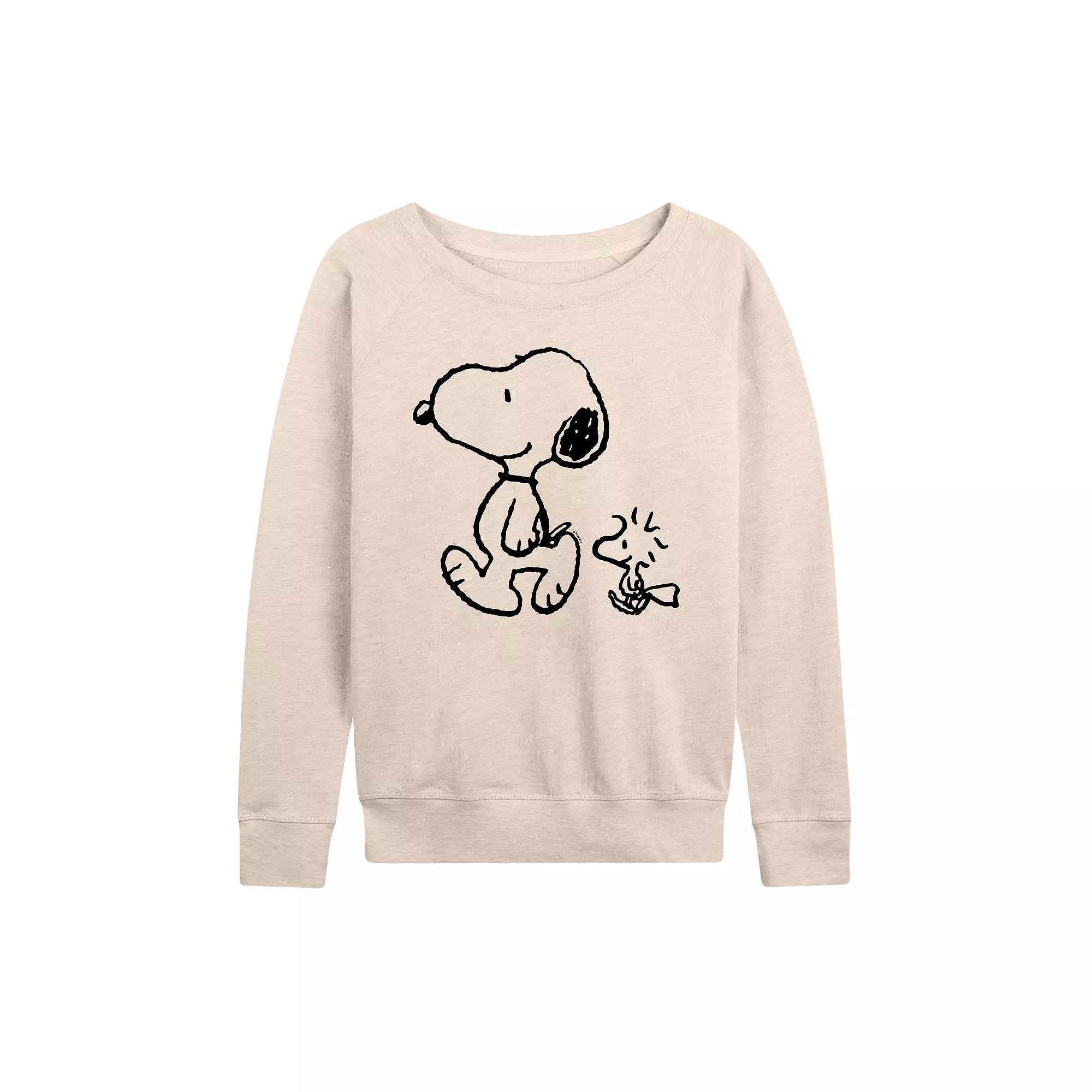 Women's Peanuts Snoopy Woodstock Walk French Terry Long Sleeve Tee, Girl's,  Product Image