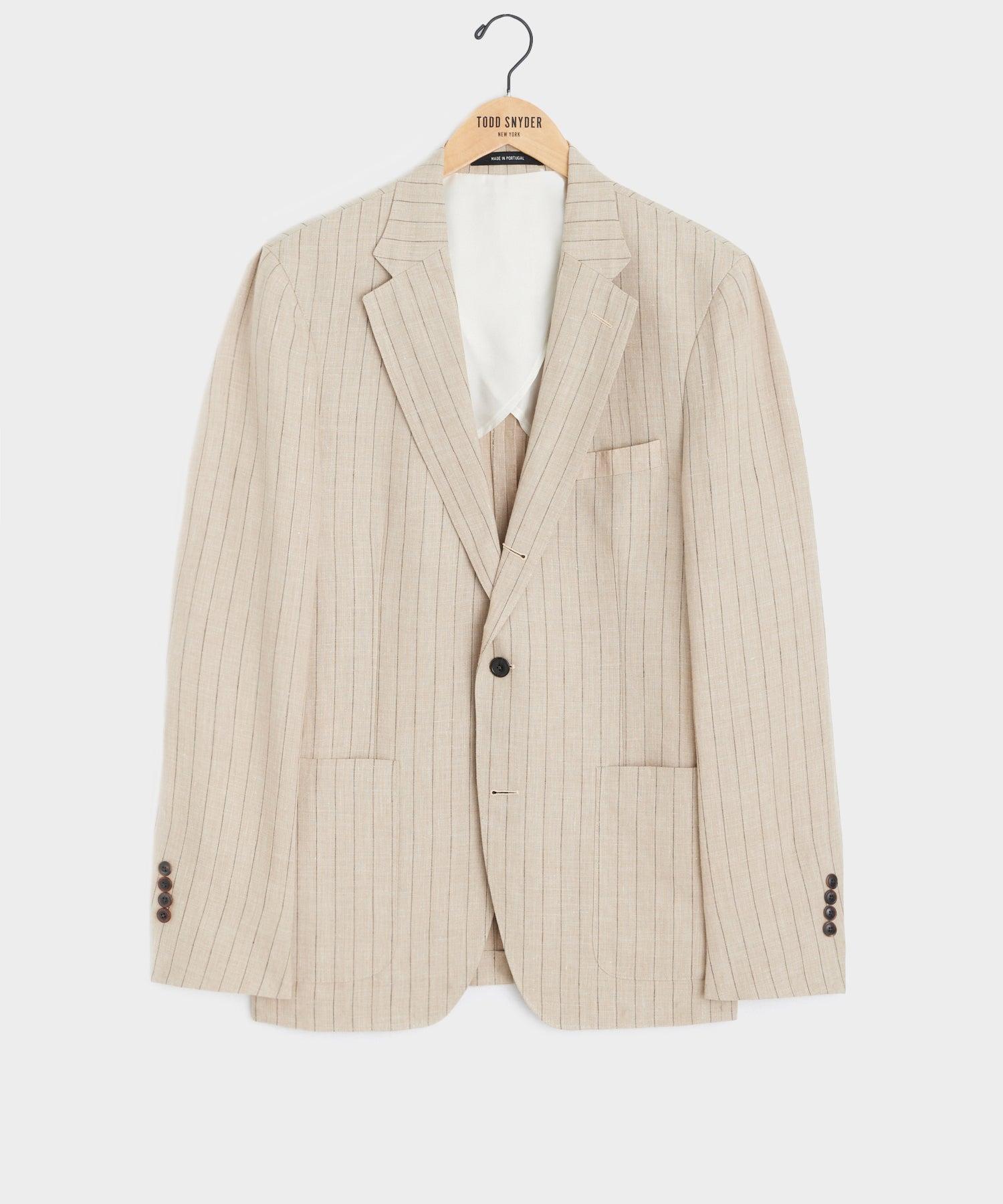Italian Linen Madison Jacket in Ecru Stripe Product Image