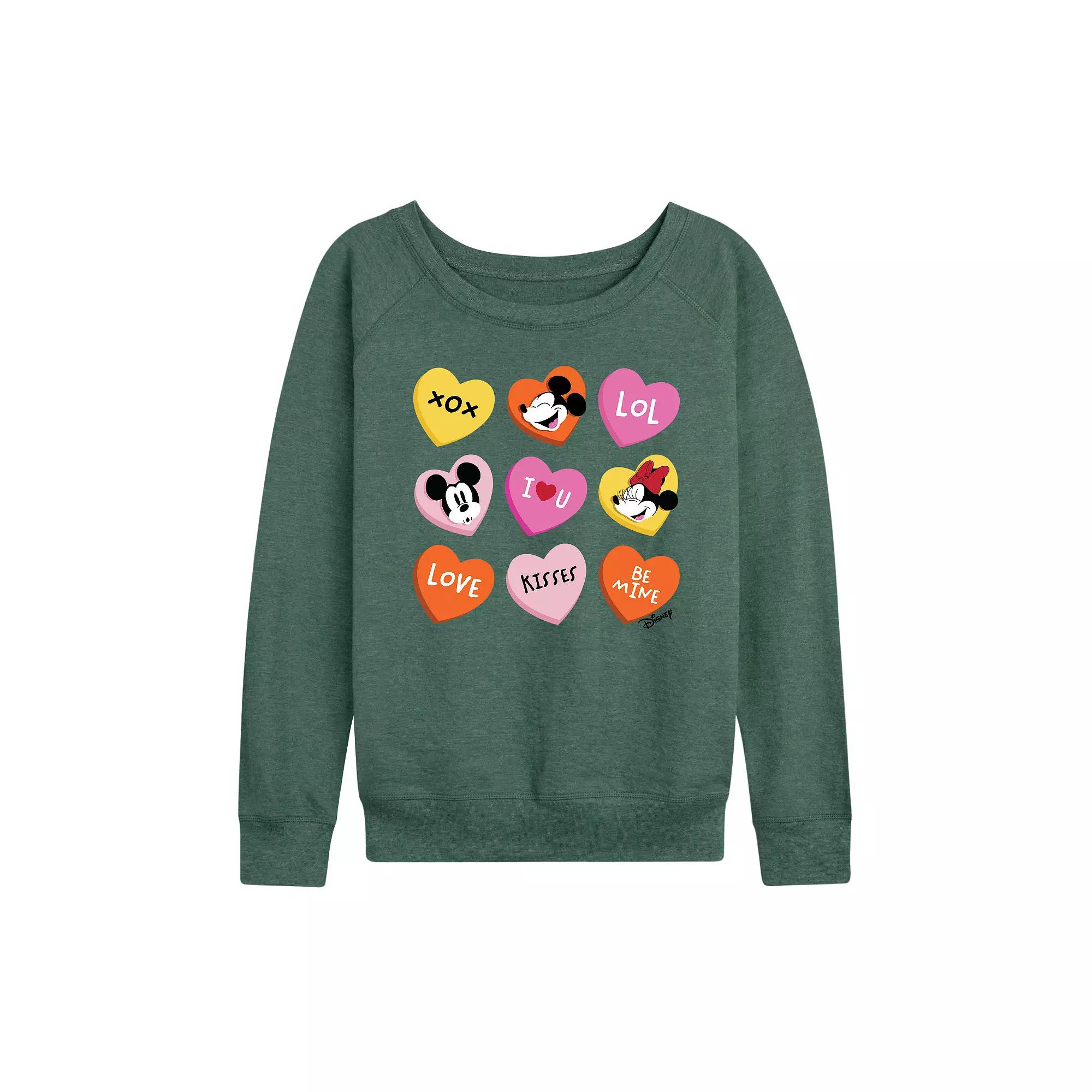 Disney's Mickey & Minnie Mouse Women's Heart Grid French Terry Long Sleeve Tee,  Product Image
