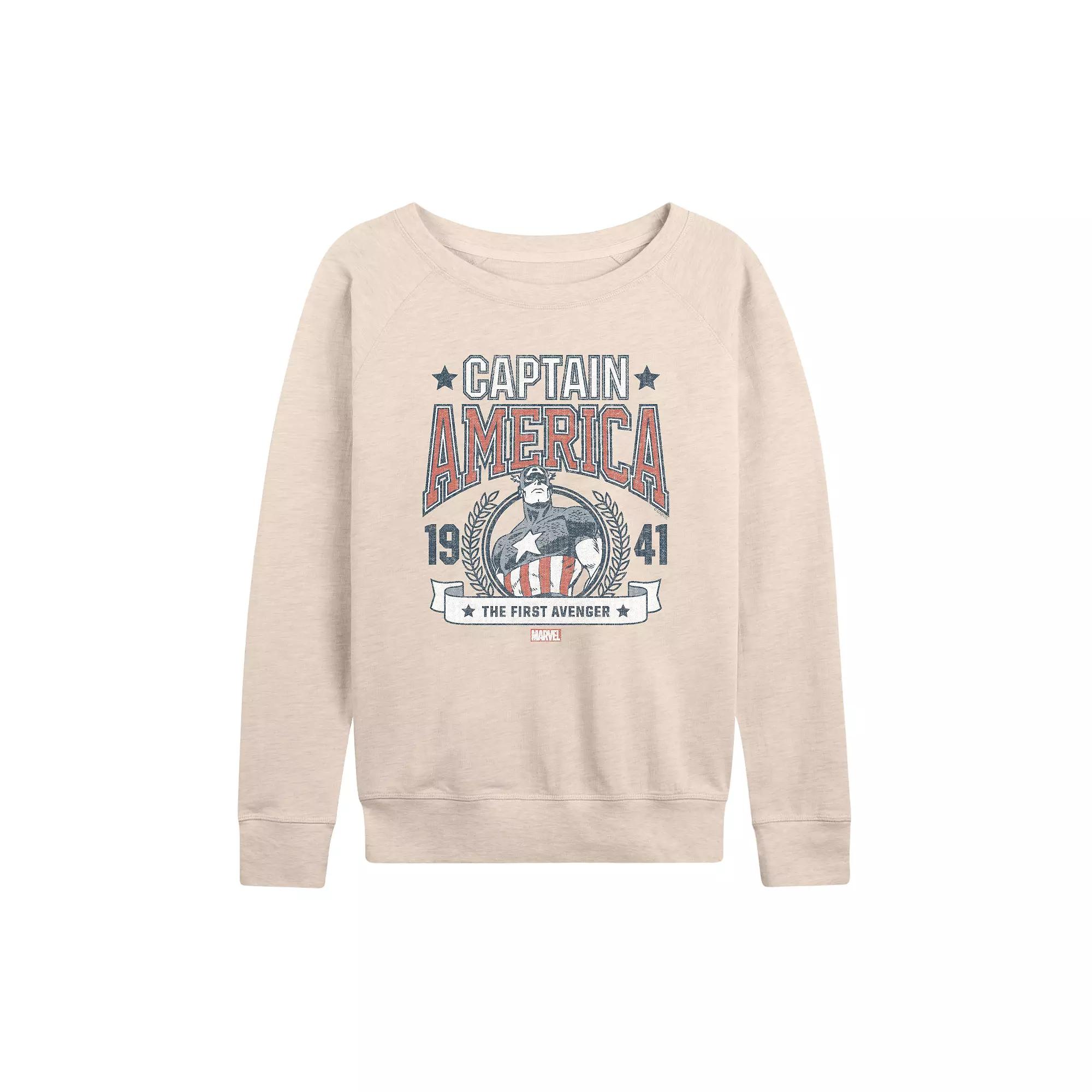 Women's Marvel Captain America Retro Collegiate French Terry Long Sleeve Tee,  Product Image