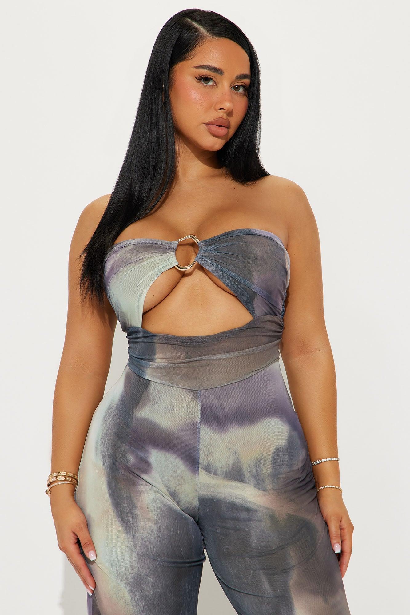 Soraya Strapless Mesh Cut Out Jumpsuit - Grey/combo Product Image
