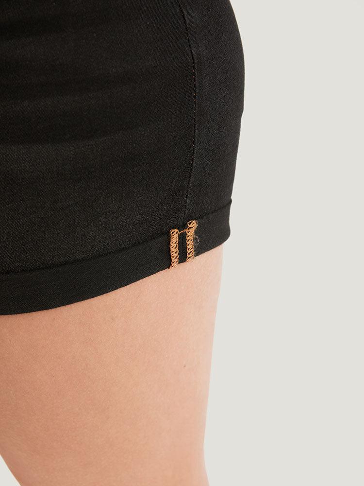 High Rise Black Wash Roll Hem Denim Shorts Female Product Image