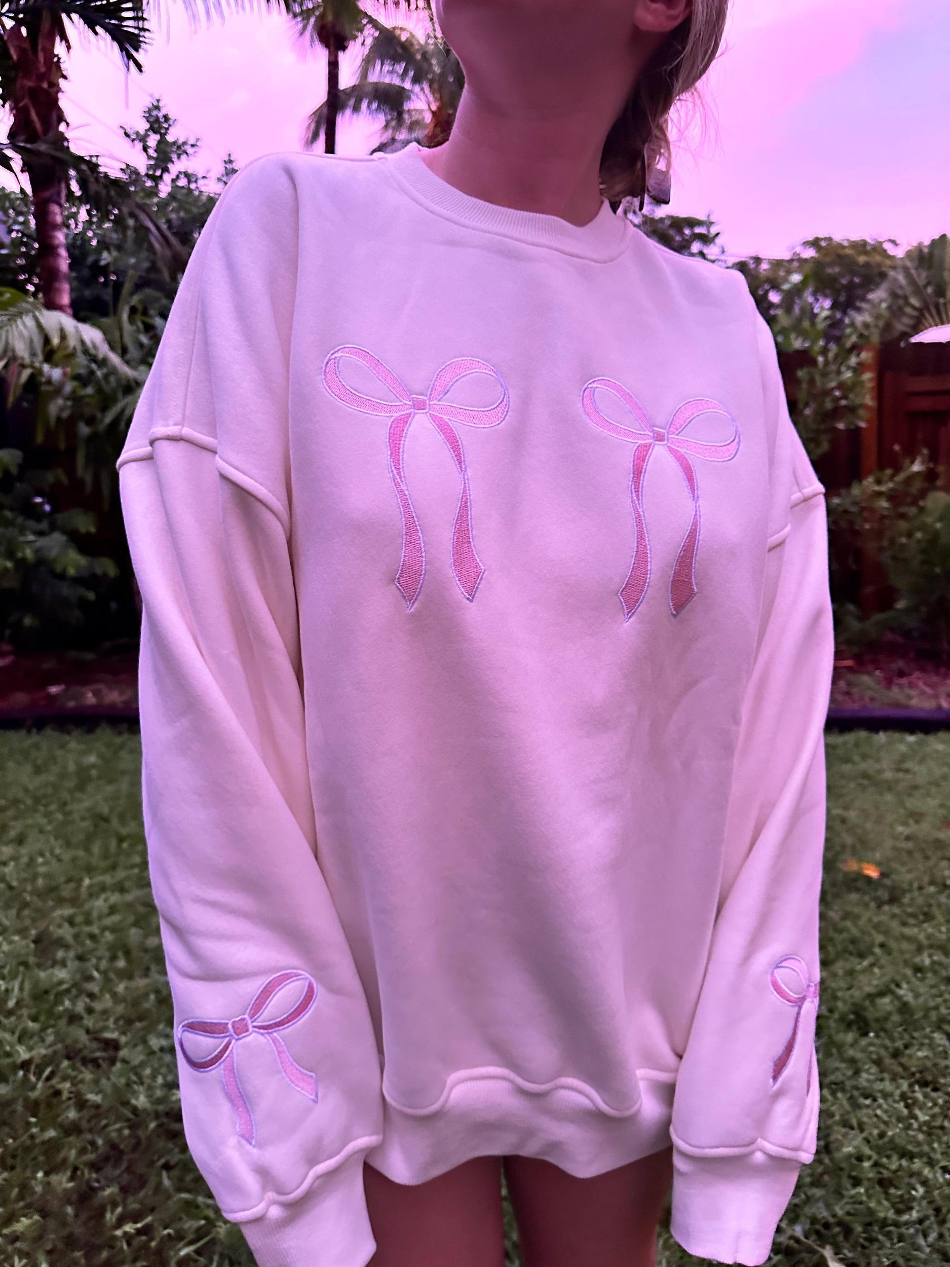 Pink Embroider Bow Sweatshirt Product Image