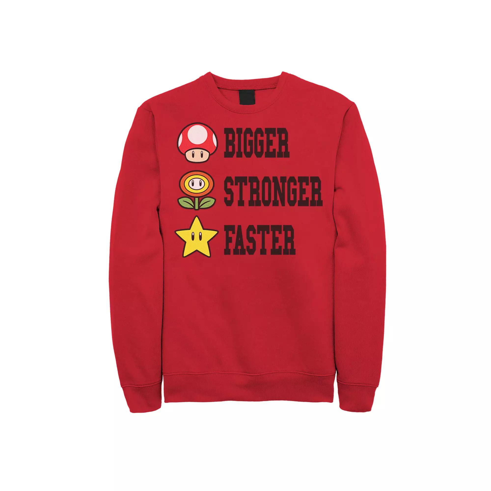 Men's Nintendo Super Mario Bigger Faster Stronger Game Symbols Fleece,  Product Image