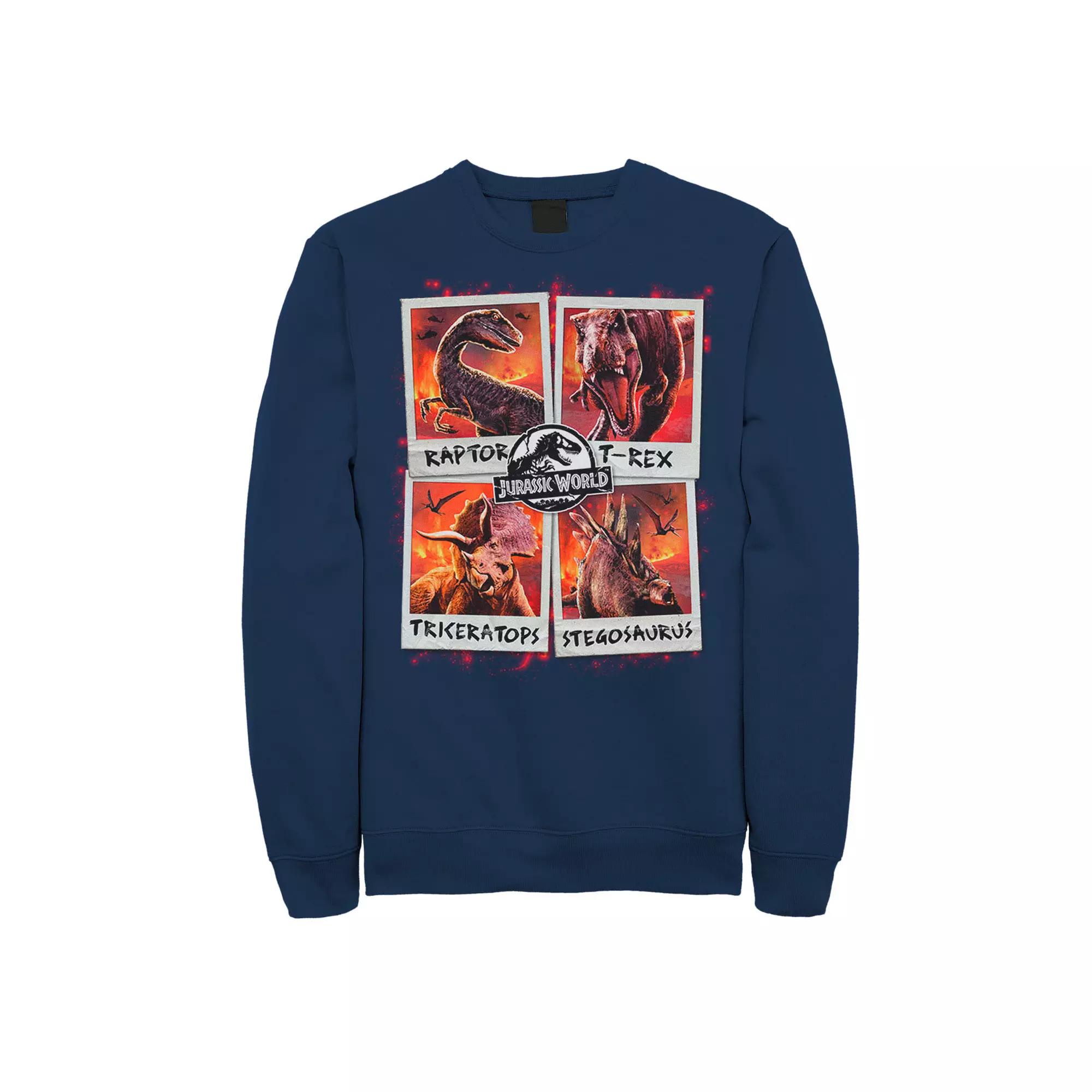 Men's Jurassic World Two Dino Vacation Polaroids Sweatshirt, Size: XXL, Blue Product Image