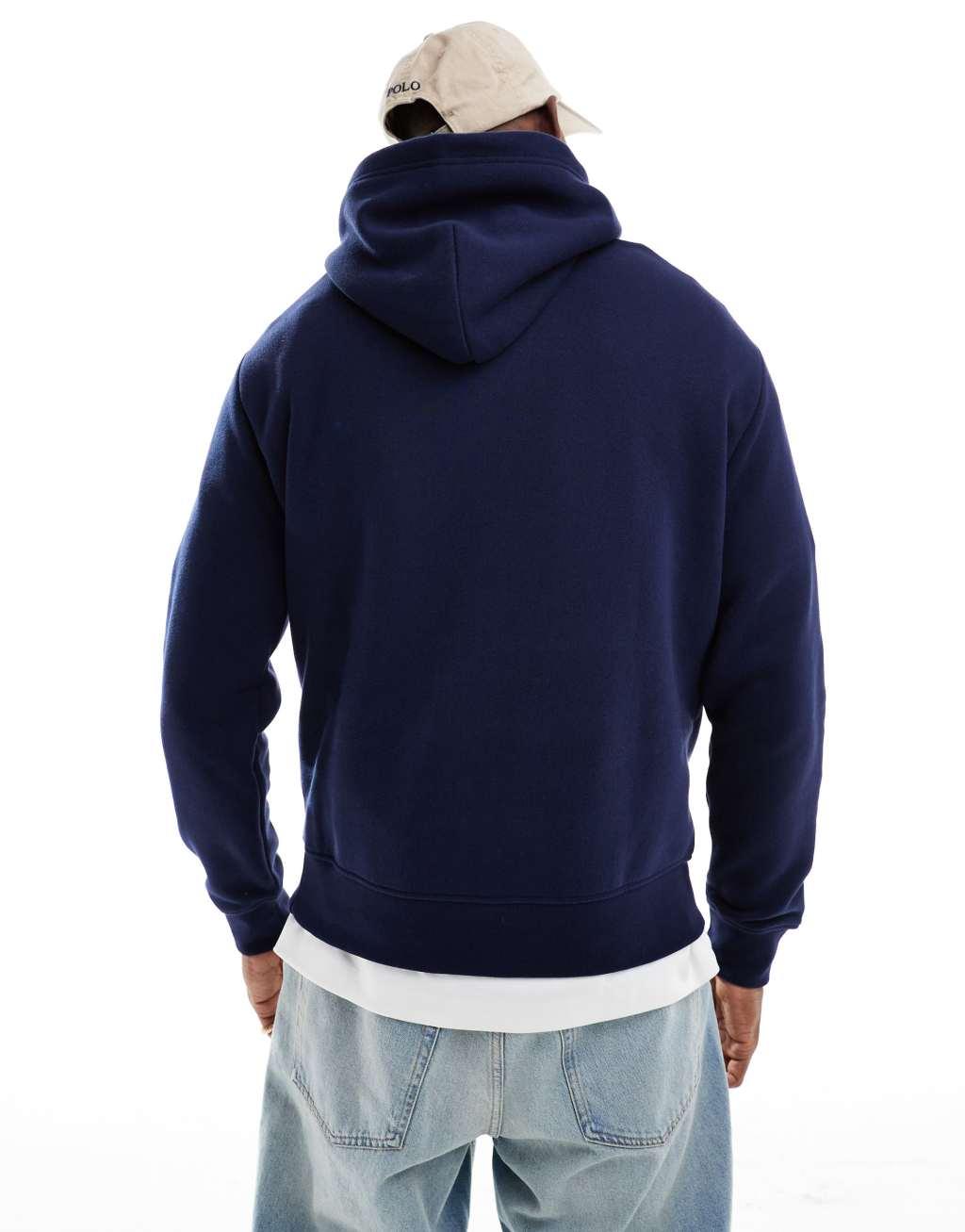 Polo Ralph Lauren chenille applique logo fleece hoodie in navy Product Image