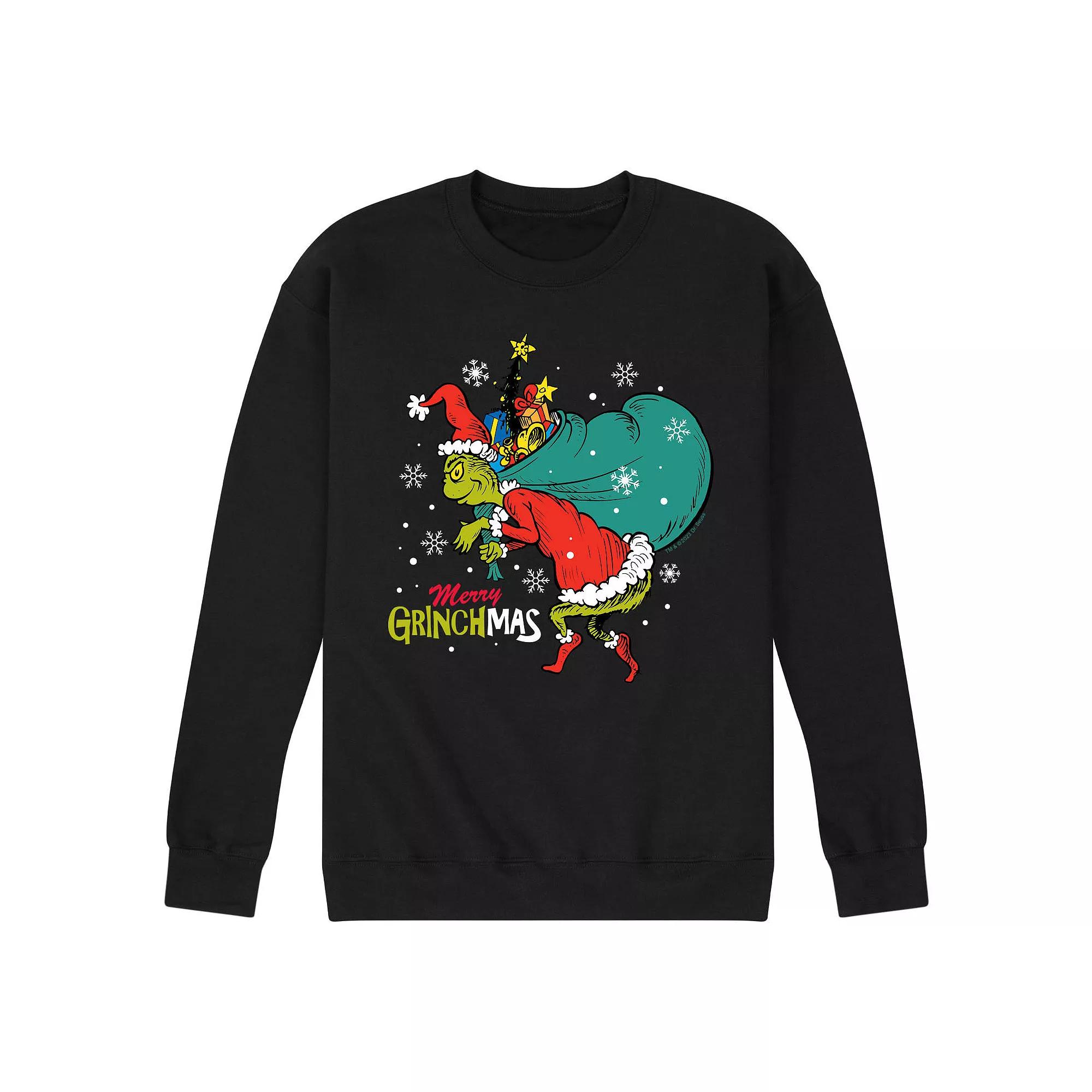 Men's Dr. Seuss The Grinch Merry Grinchmas Toy Bag Fleece Sweatshirt,  Product Image