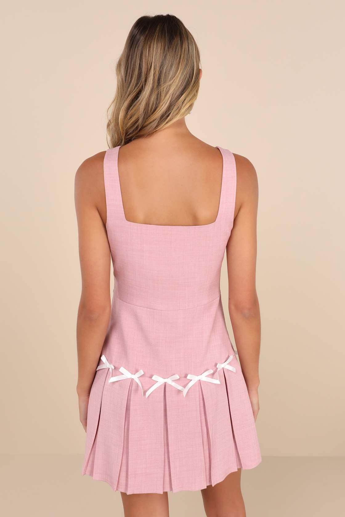 Undeniably Adorable Pink Pleated Sleeveless Bow Mini Dress Product Image