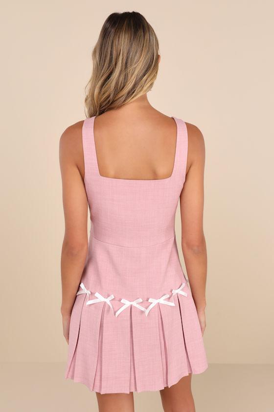 Undeniably Adorable Pink Pleated Sleeveless Bow Mini Dress Product Image