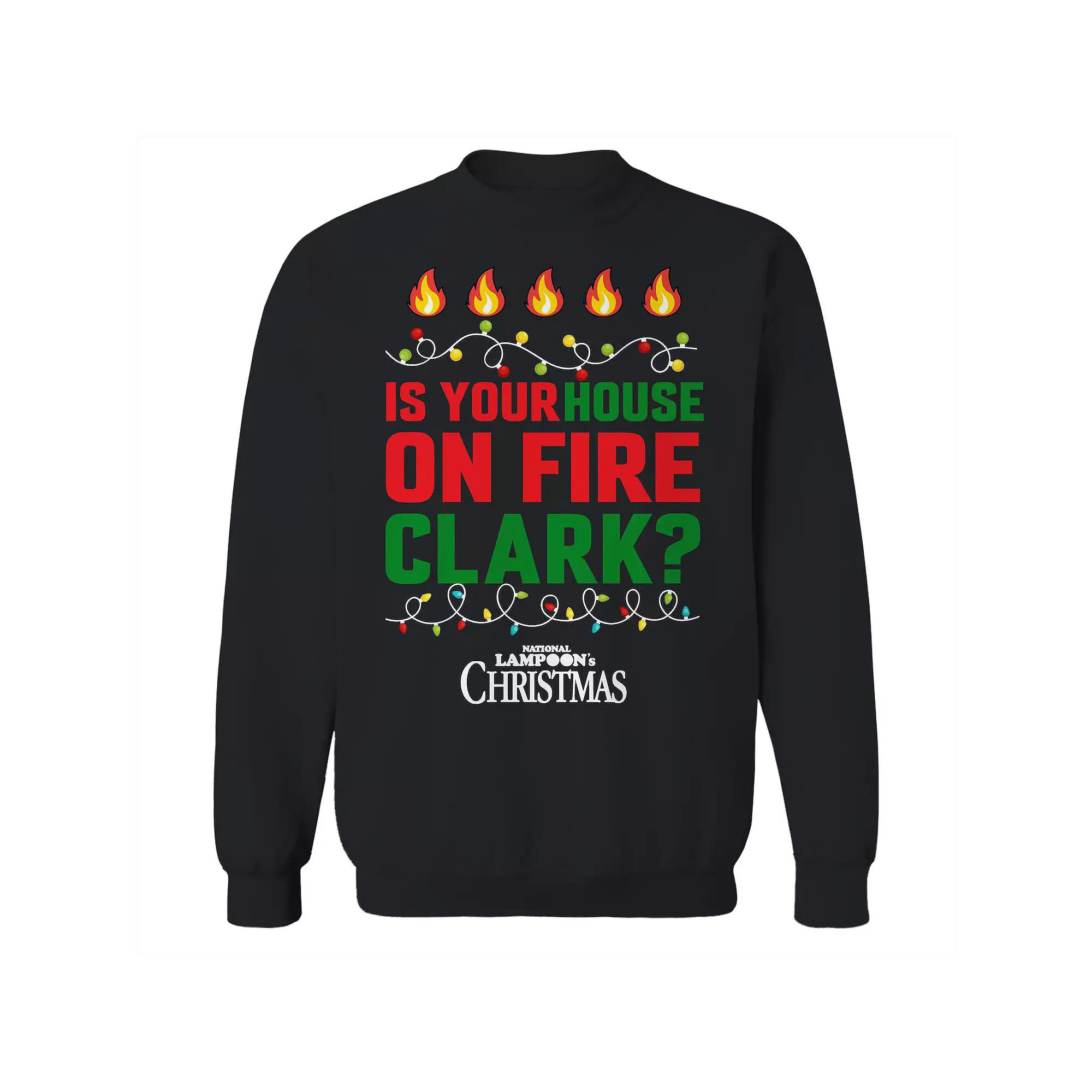 Men's Is Your House on Fire National Lampoon's Christmas Vacation Graphic Fleece Crew Sweatshirt,  Product Image