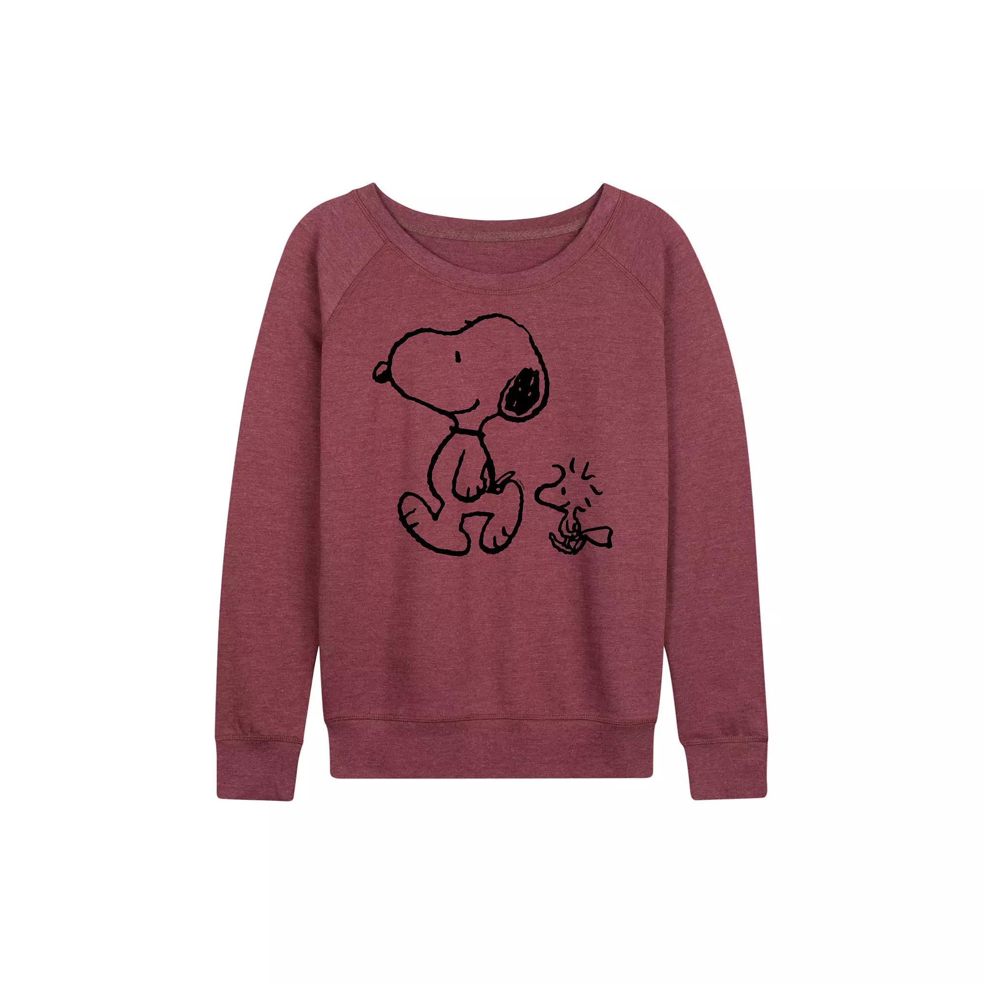 Women's Peanuts Snoopy Woodstock Walk French Terry Long Sleeve Tee, Girl's,  Product Image