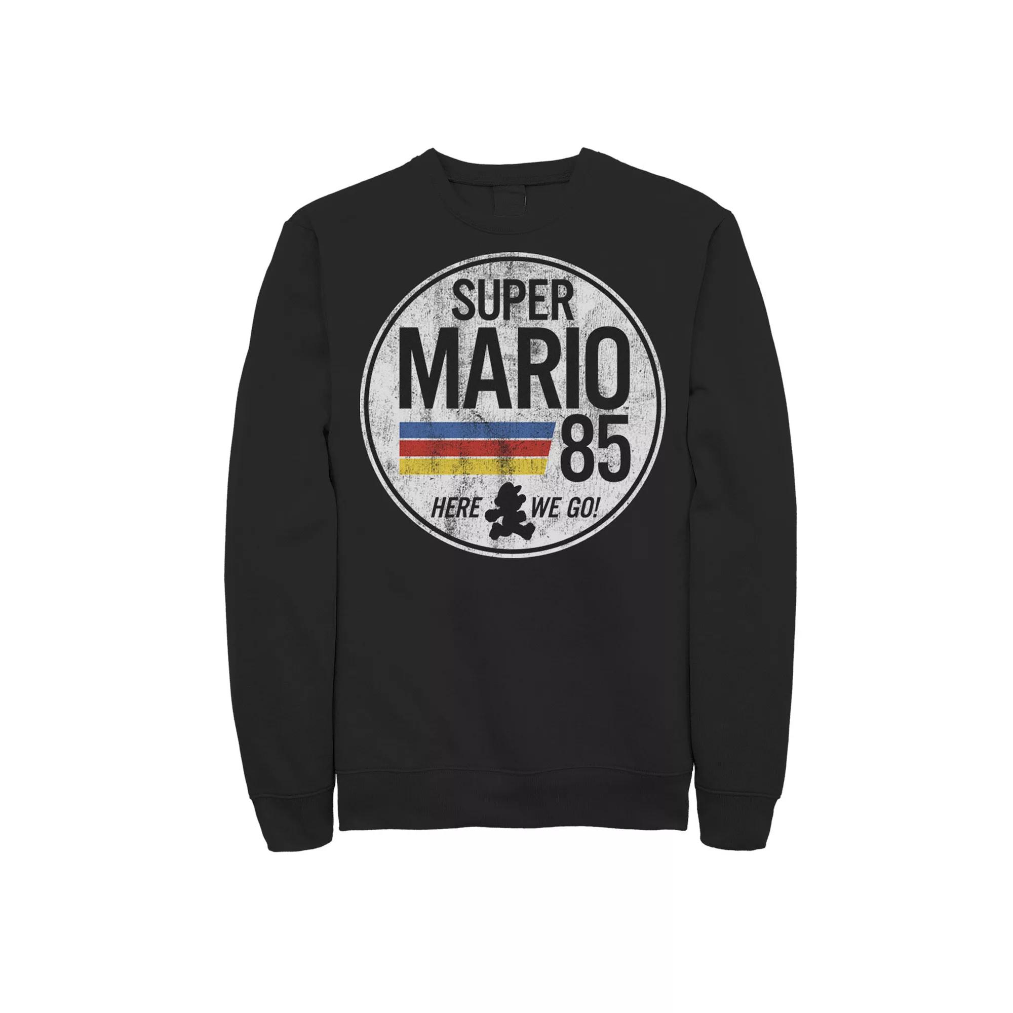 Men's Nintendo Super Mario Here We Go '85 Retro Vintage Graphic Fleece, Size: Large, Black Product Image
