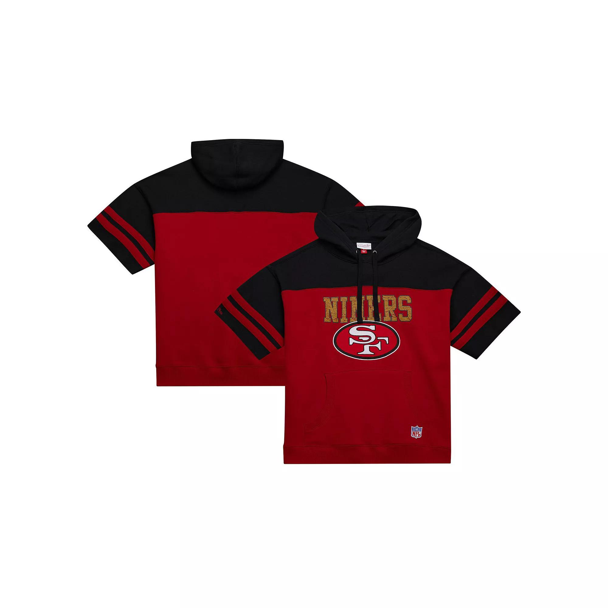 Men's Mitchell & Ness Scarlet San Francisco 49ers  Off Field Vintage Logo Short Sleeve Pullover Hoodie, Size: Large, Red Product Image