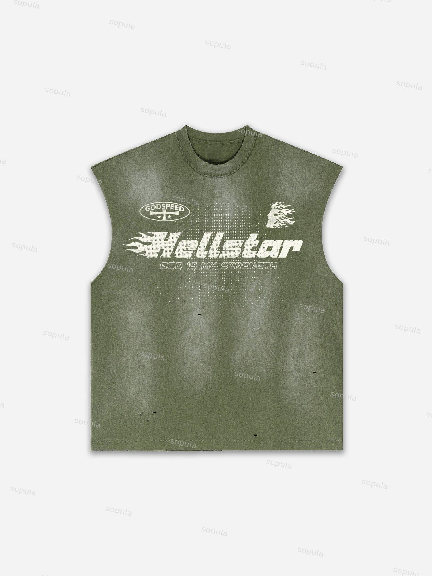 Flame Jesus Silhouette Network Vintage Graphic Men's Washed Tank Top Sleeveless Shirts Product Image