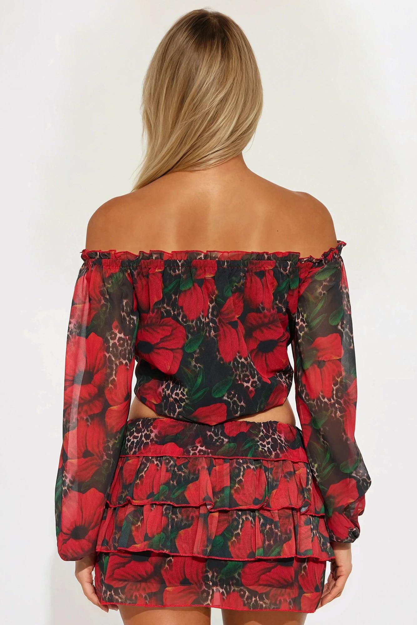 Floral Fantasy Ruffle Mini Skirt Set - Red/combo Product Image