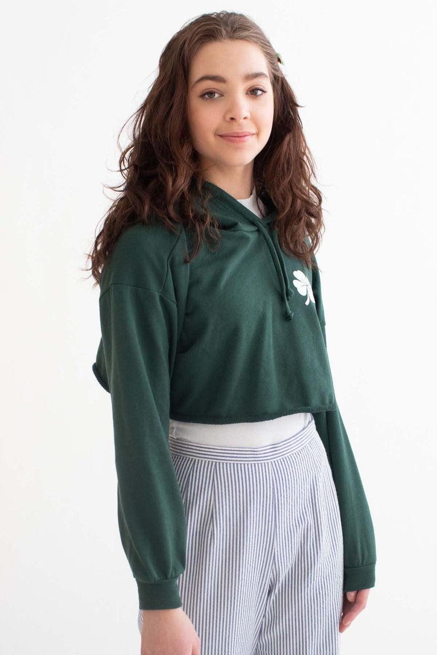 Green Shamrock Cropped Hoodie Product Image
