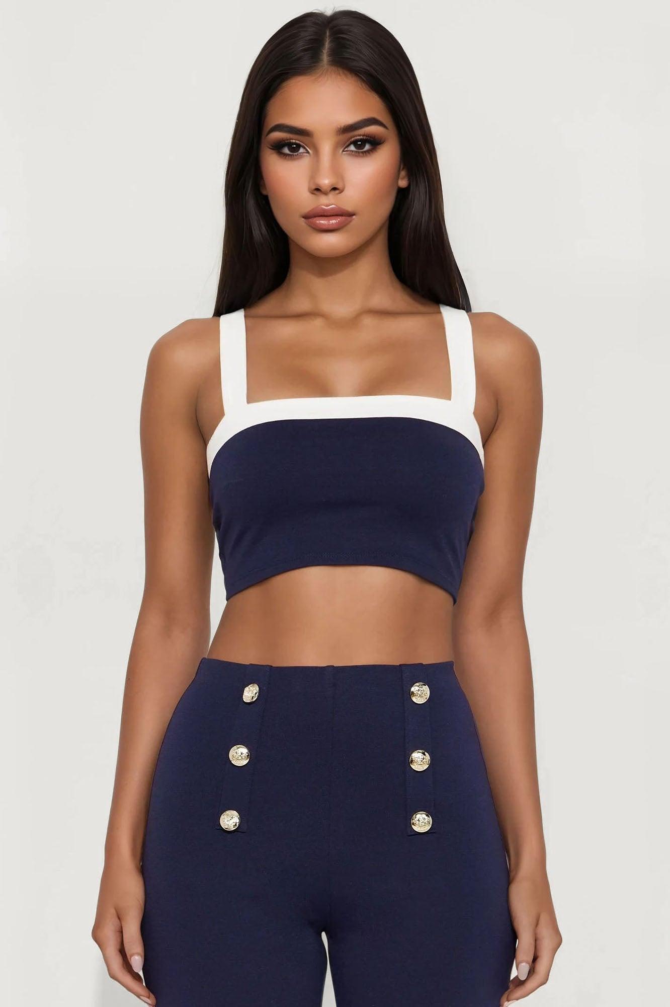 On My Yacht Ponte Pant Set - Navy Female Product Image