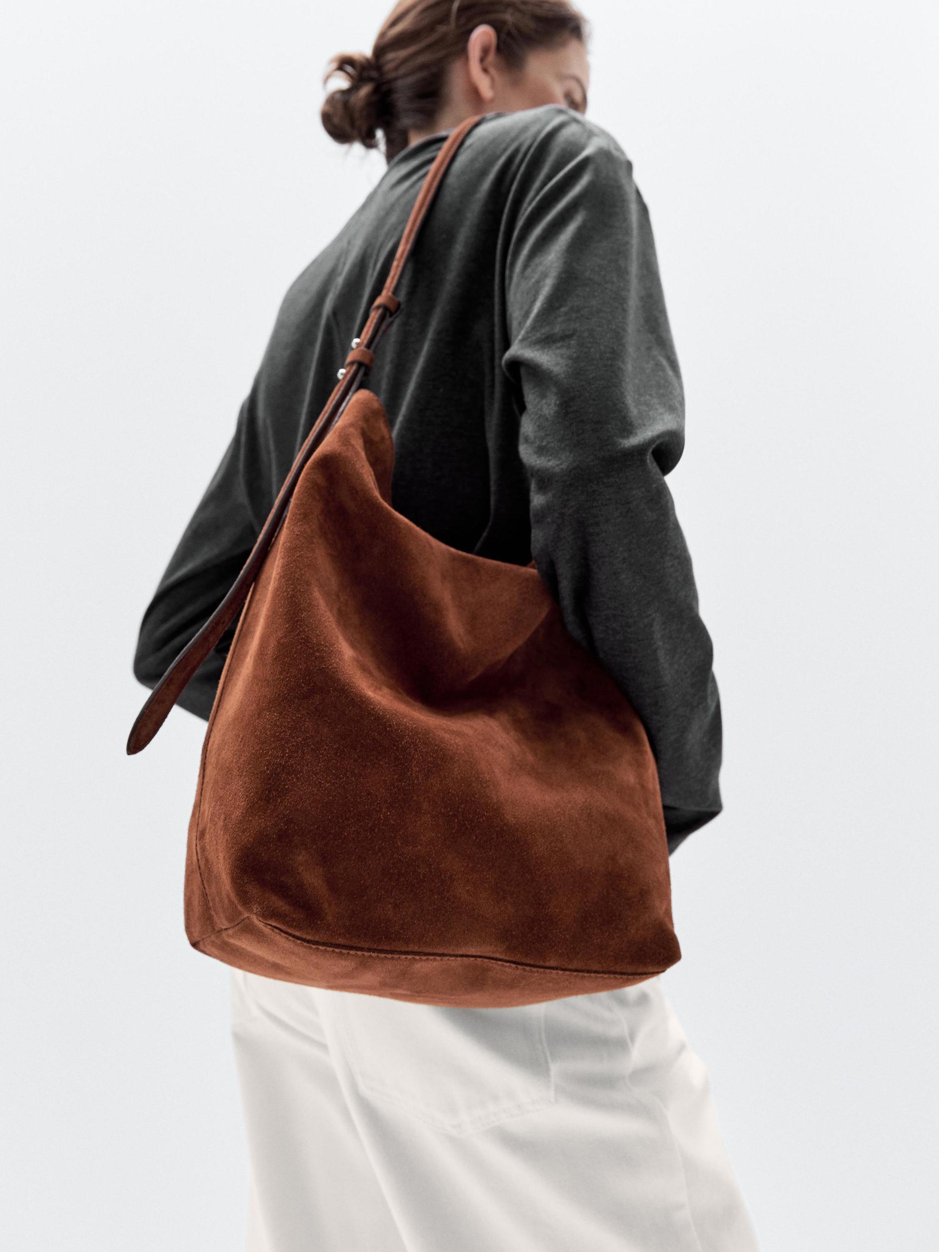 Split suede leather bucket bag Product Image