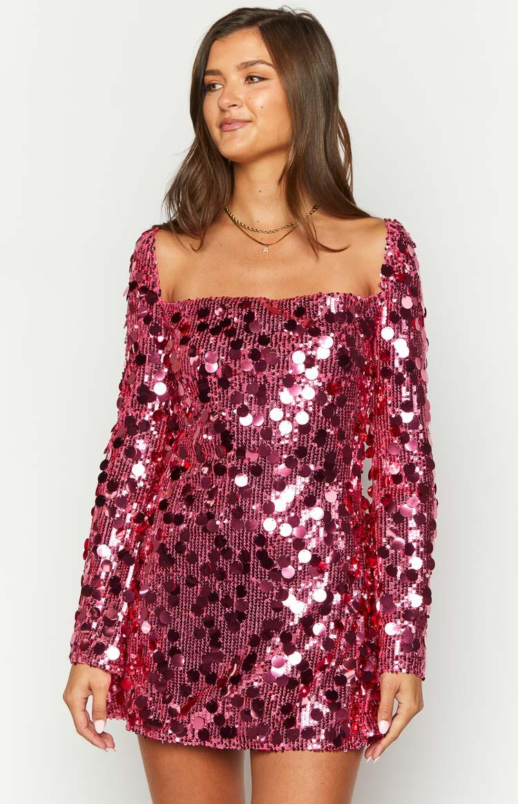 Marienne Pink Sequin Long Sleeve Mini Dress Product Image